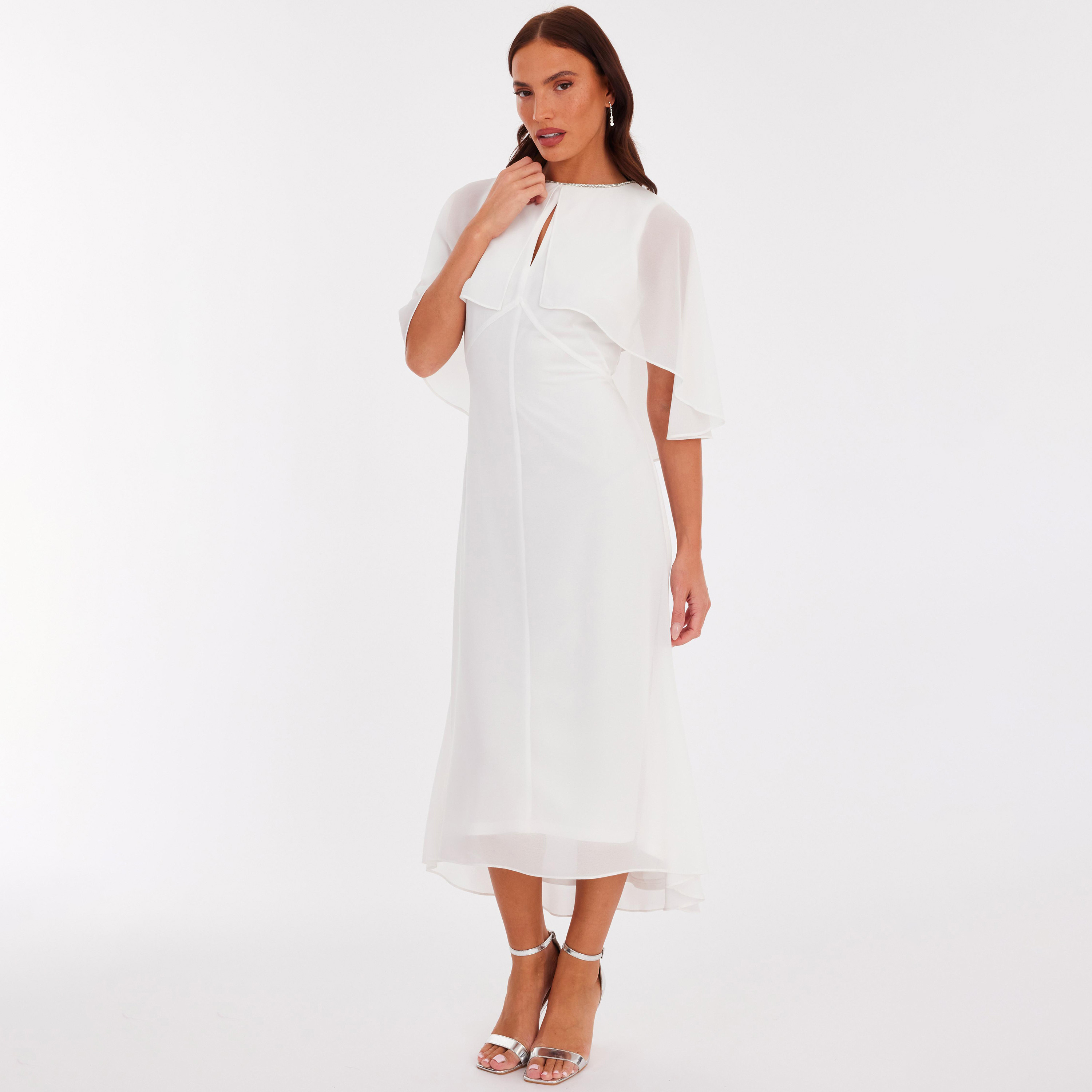 فستان نسائي بطبقة "كاب" إضافية من الشيفون - أبيض من كويز-women-clothing-dresses-image-2