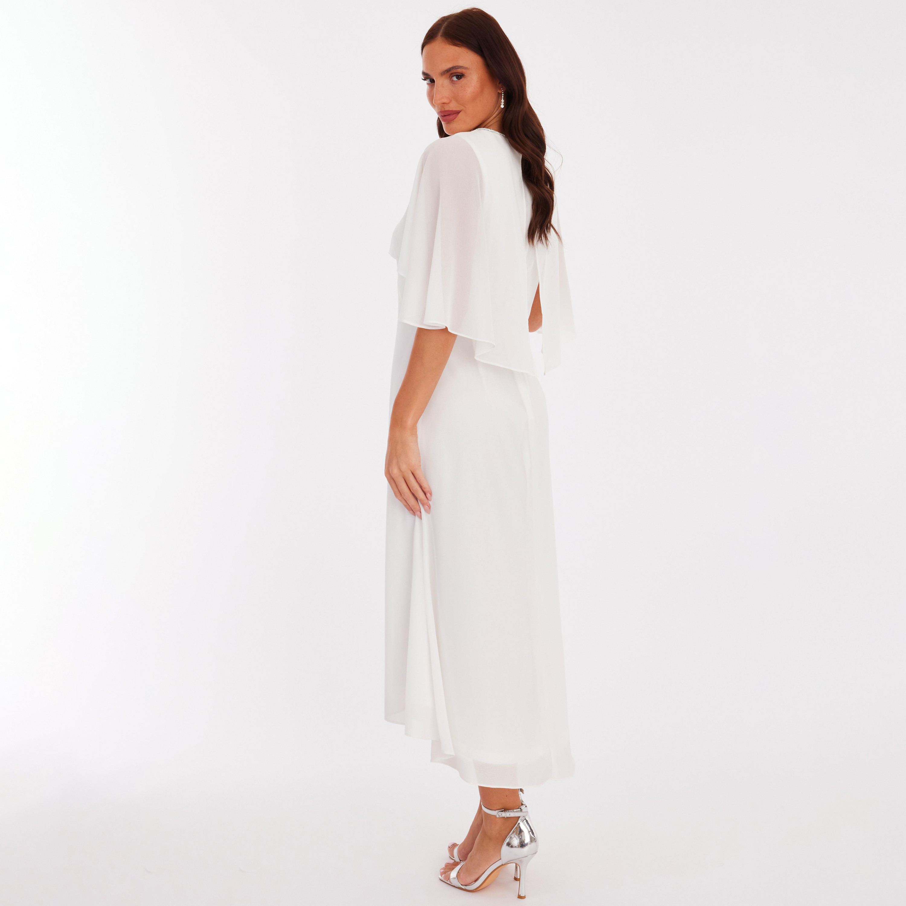 Quiz White Chiffon Women's Cape Overlay Dress-women-clothing-dresses-image-3