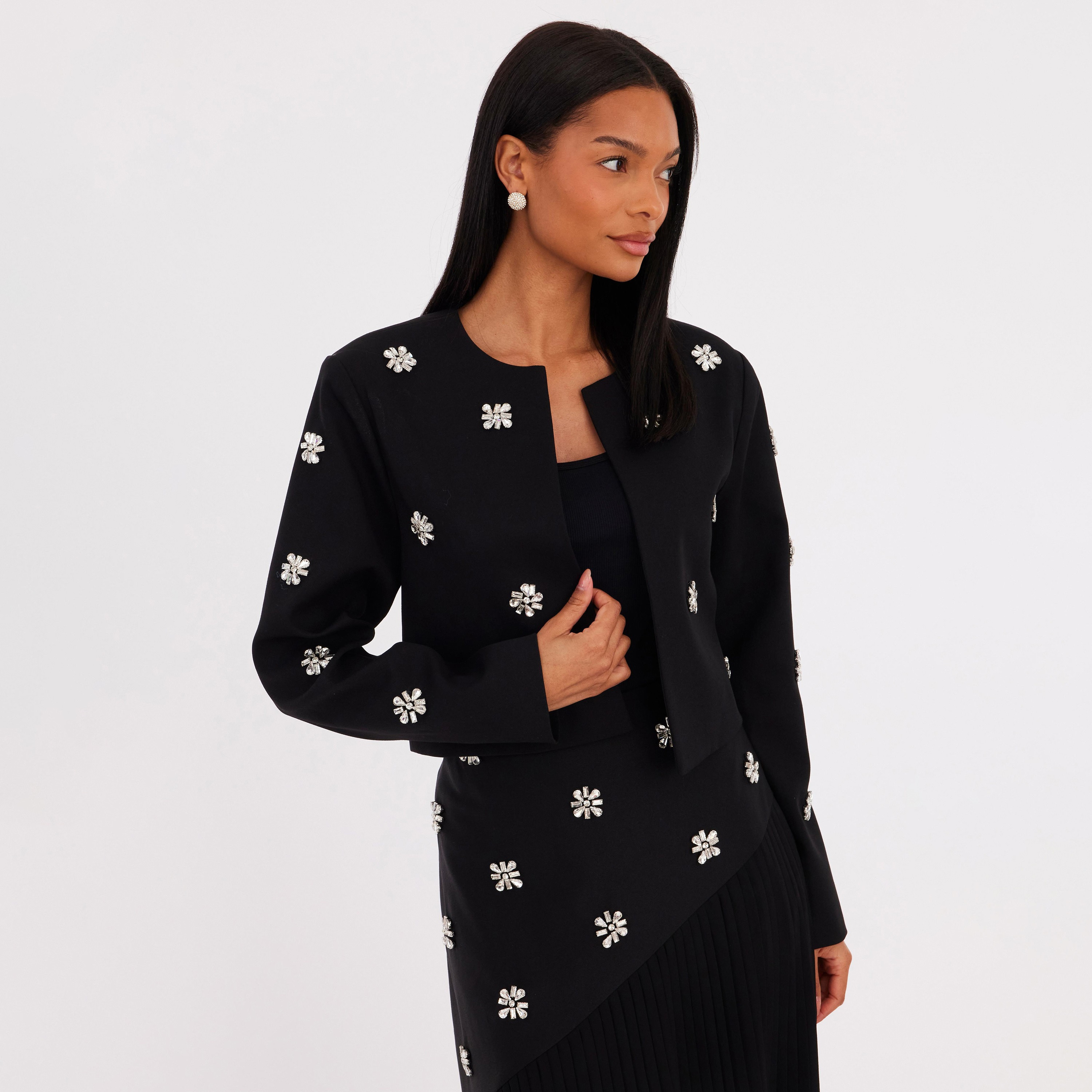 Quiz Black Crystal Work Woven Women's Blazer-women-clothing-coatsandjackets-blazers-image-1