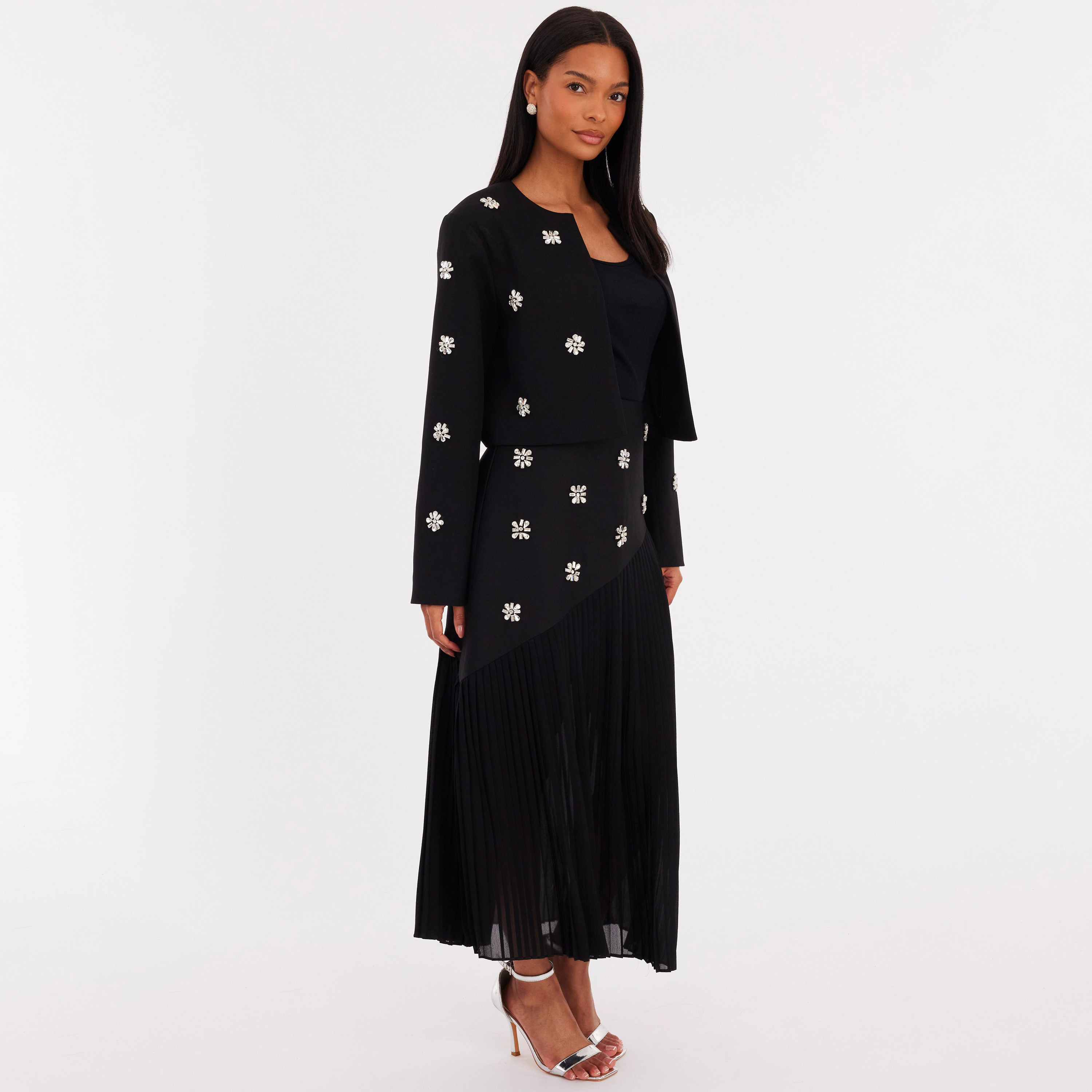 Quiz Black Crystal Work Woven Women's Blazer-women-clothing-coatsandjackets-blazers-image-2