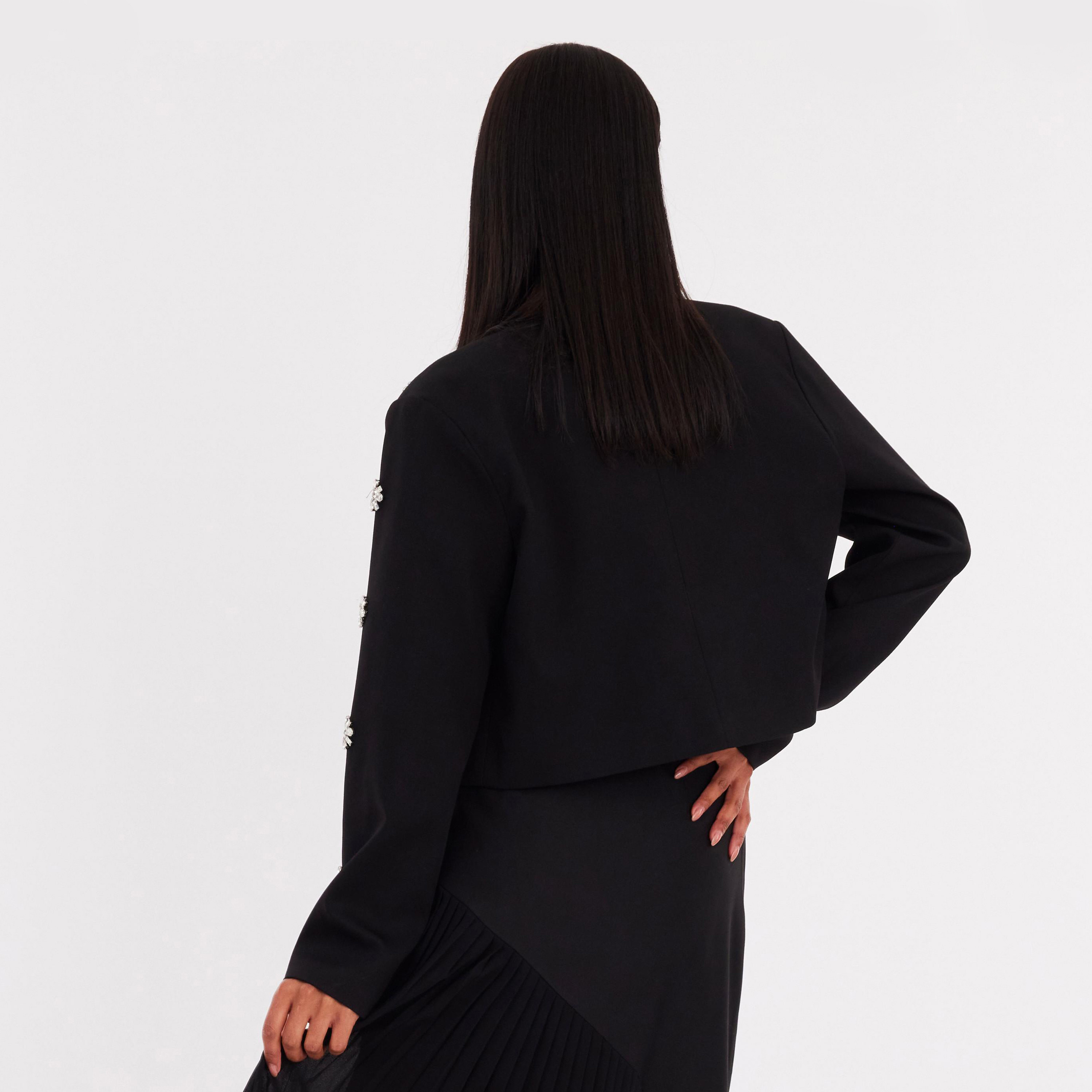 Quiz Black Crystal Work Woven Women's Blazer-women-clothing-coatsandjackets-blazers-image-3
