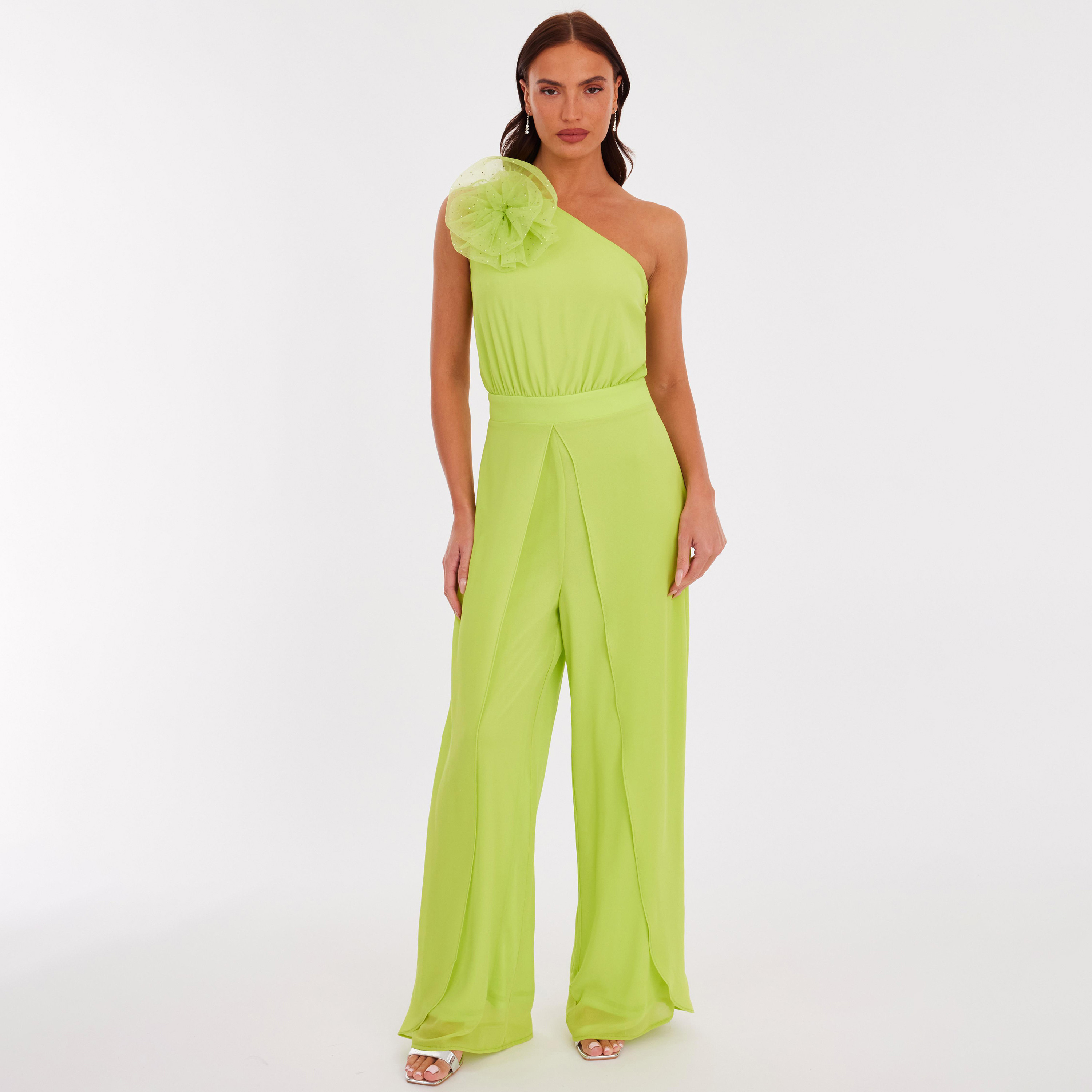 Quiz Lime 3D Floral Chiffon One Shoulder Women's Jumpsuit-women-clothing-jumpsuits-image-1