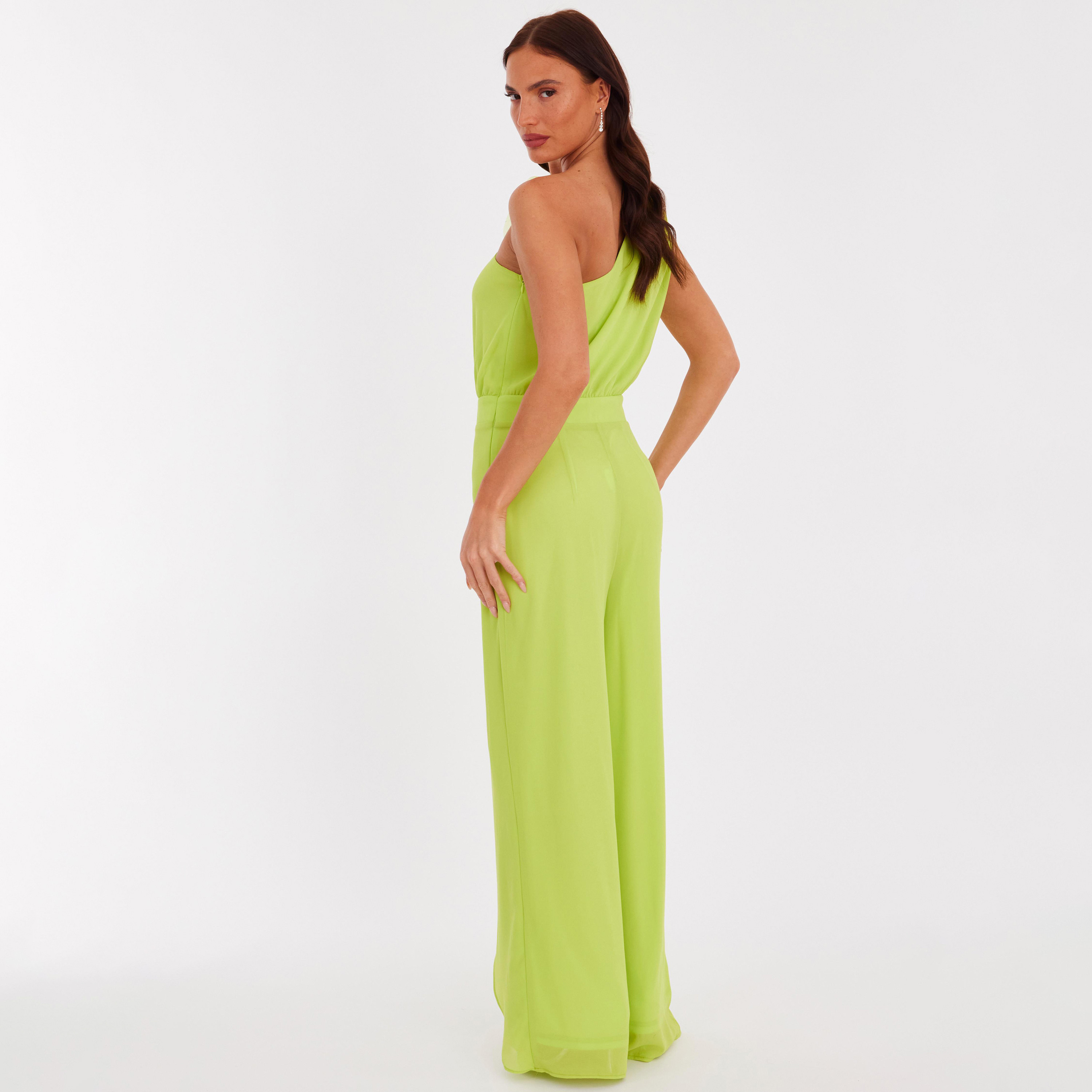 جمبسوت نسائي بكتف واحد مزين بزهور ثلاثية الأبعاد من الشيفون - ليموني من كويز-women-clothing-jumpsuits-image-3