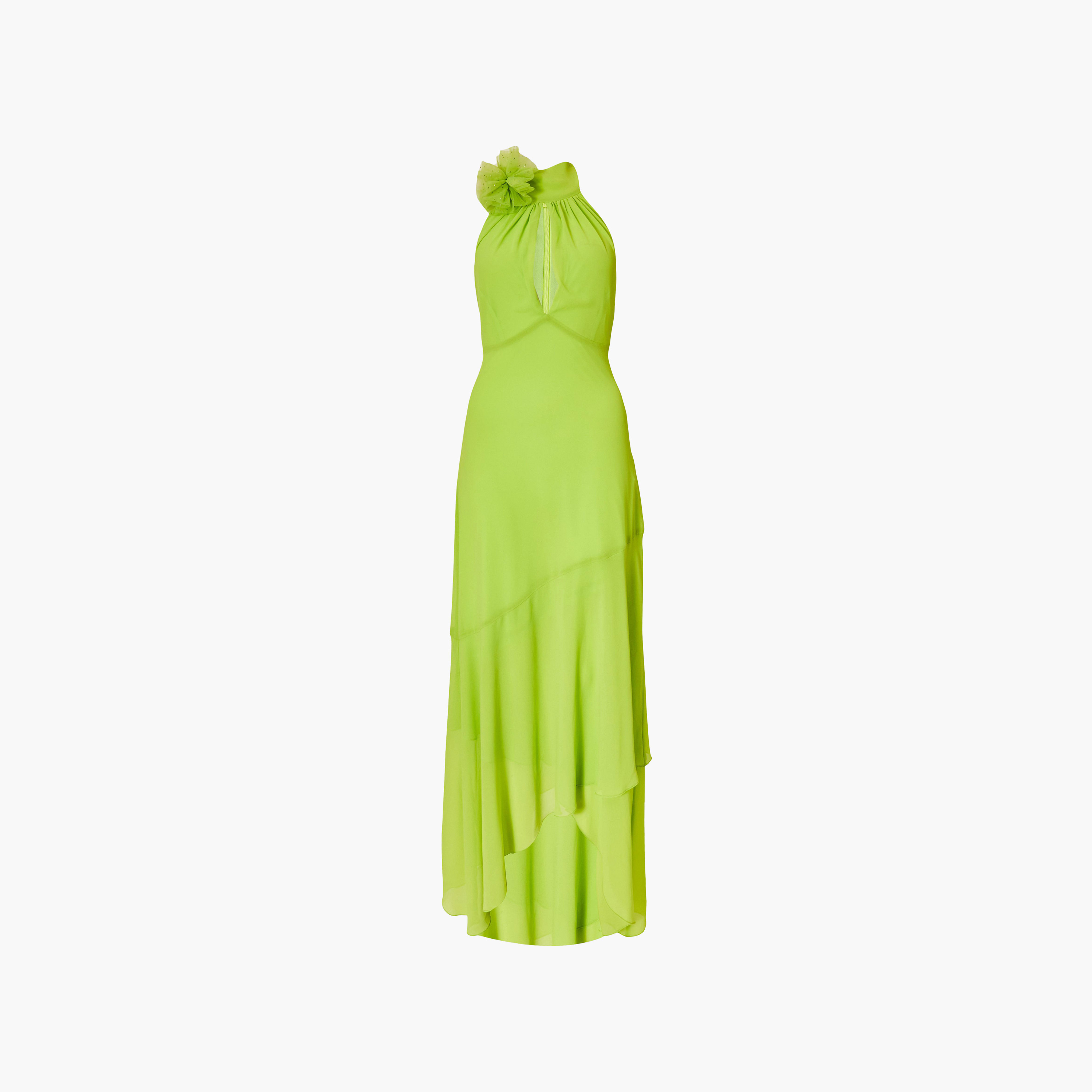 فستان نسائي لف بياقة رسن مزين بزهور ثلاثية الأبعاد من الشيفون - ليموني من كويز-women-clothing-dresses-image-5