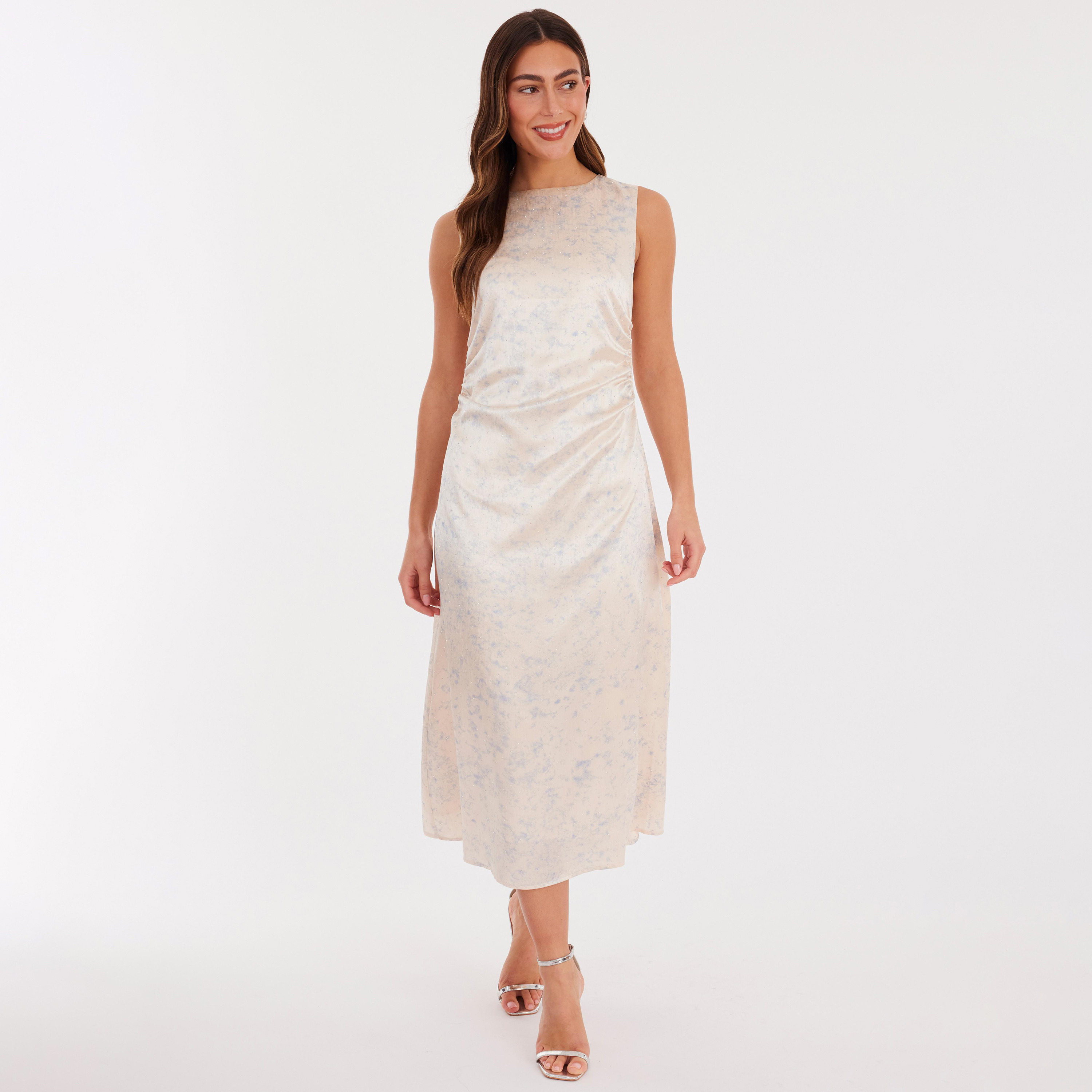 Quiz Cream Hotfix Stone Satin Sheath Women's Dress-women-clothing-dresses-image-1