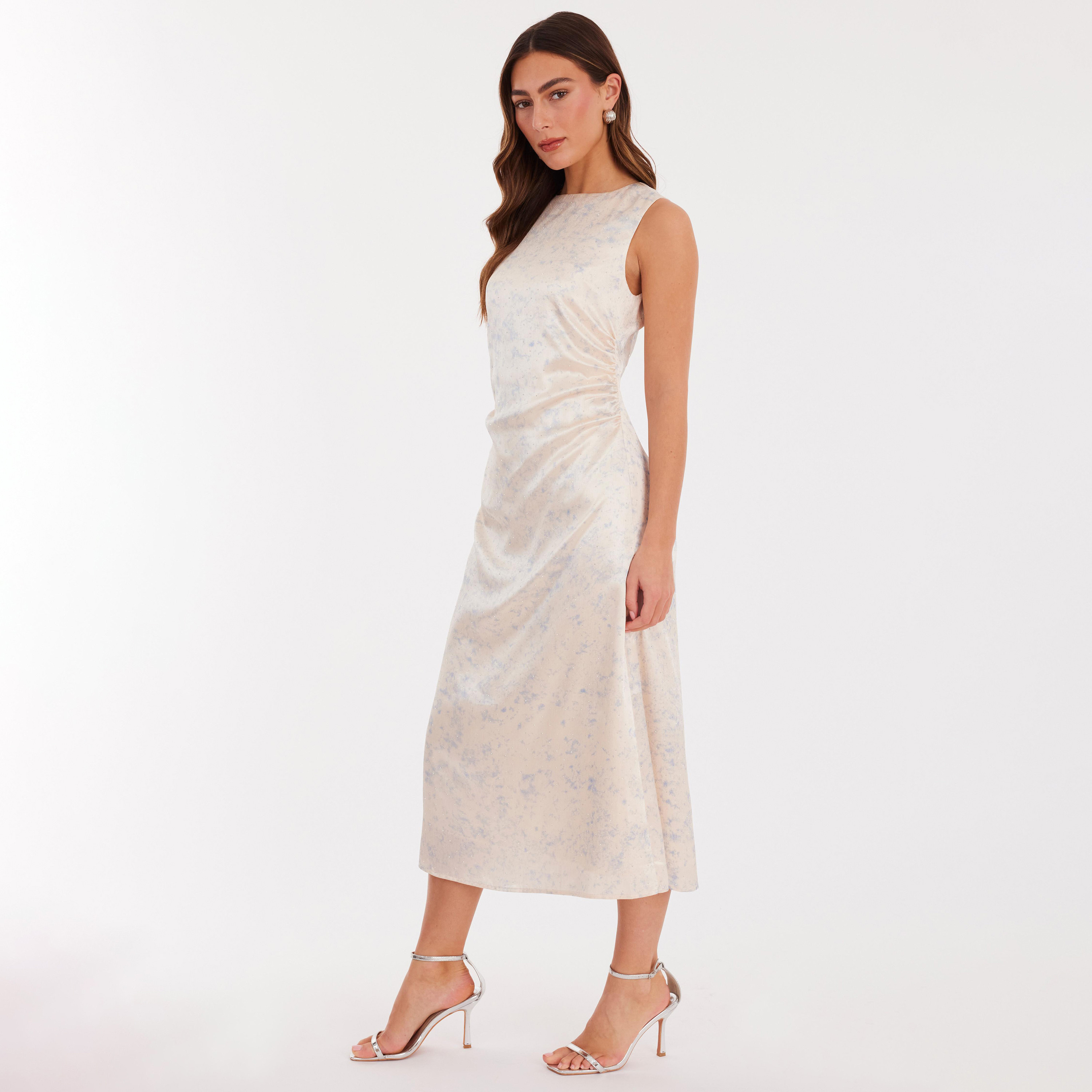 Quiz Cream Hotfix Stone Satin Sheath Women's Dress-women-clothing-dresses-image-2