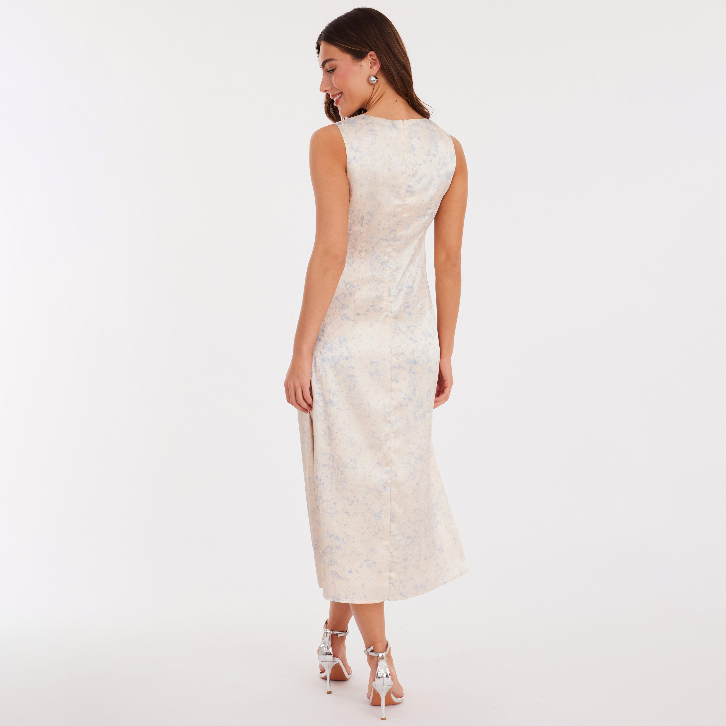 Quiz Cream Hotfix Stone Satin Sheath Women's Dress-women-clothing-dresses-image-3