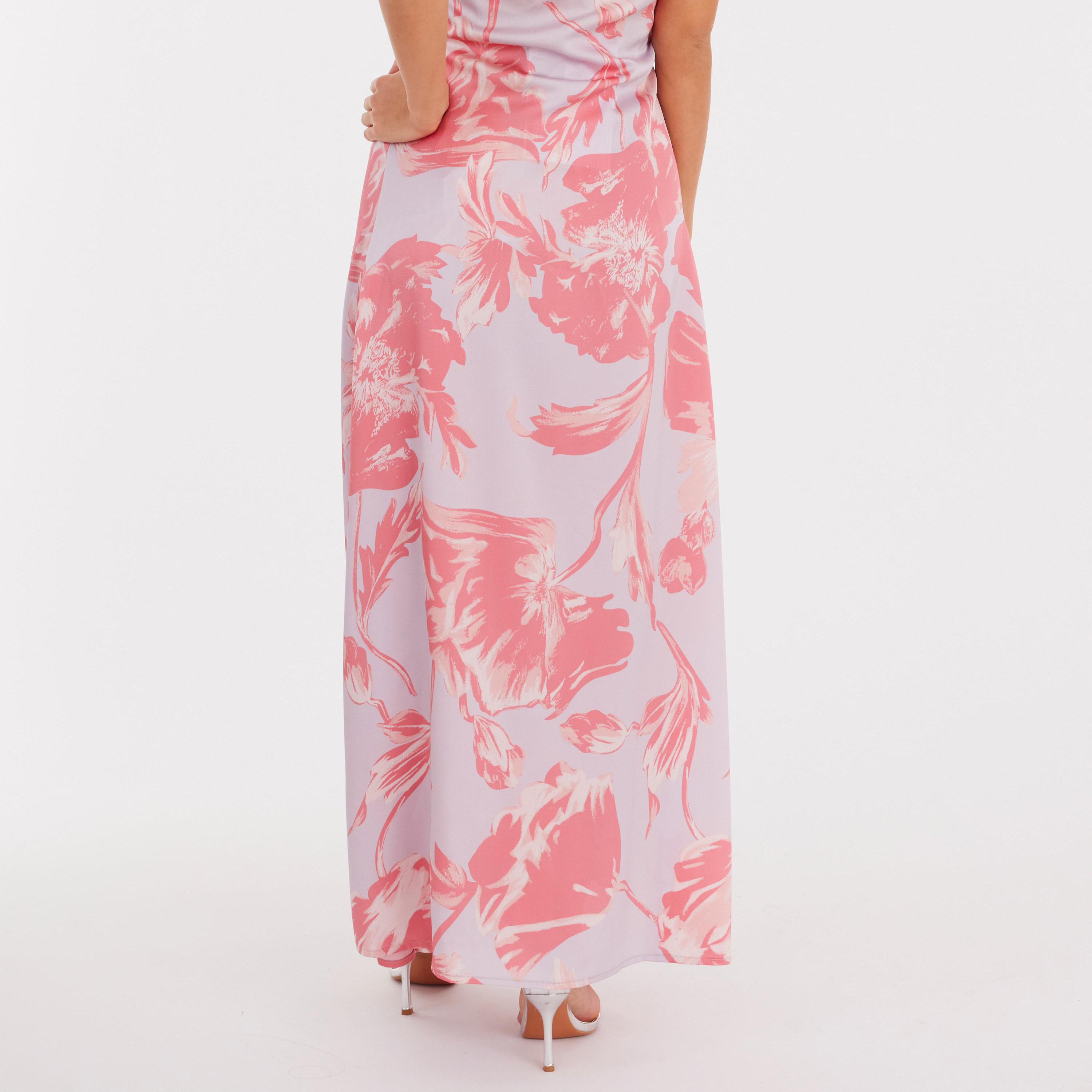 Quiz Pink Floral Print Satin Wide Leg Women's Trousers-women-clothing-bottoms-trousers-image-4
