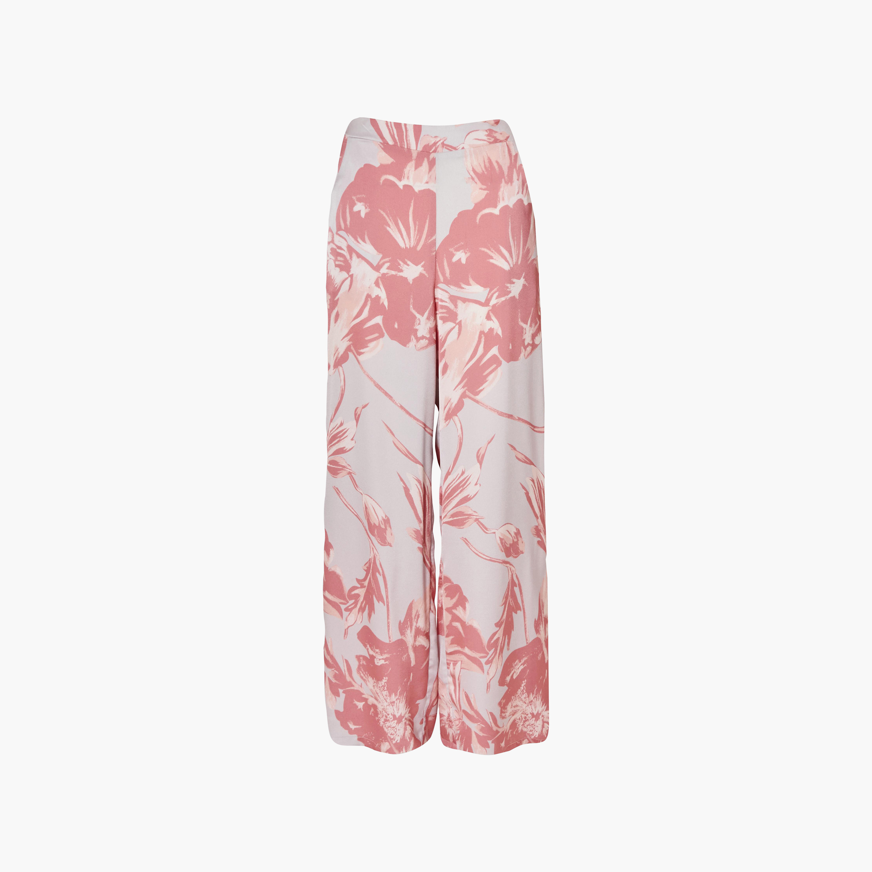بنطلون نسائي بأرجل واسعة وطبعة زهور من الساتان - وردي من كويز-women-clothing-bottoms-trousers-image-6
