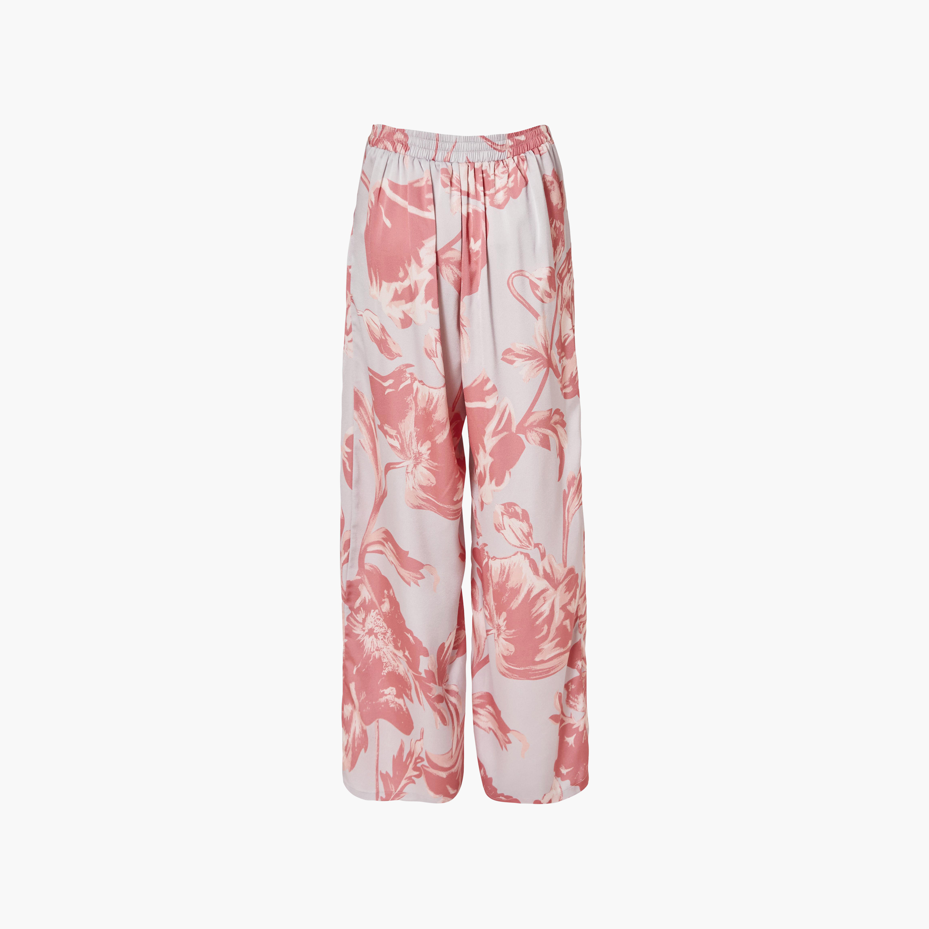 بنطلون نسائي بأرجل واسعة وطبعة زهور من الساتان - وردي من كويز-women-clothing-bottoms-trousers-image-7