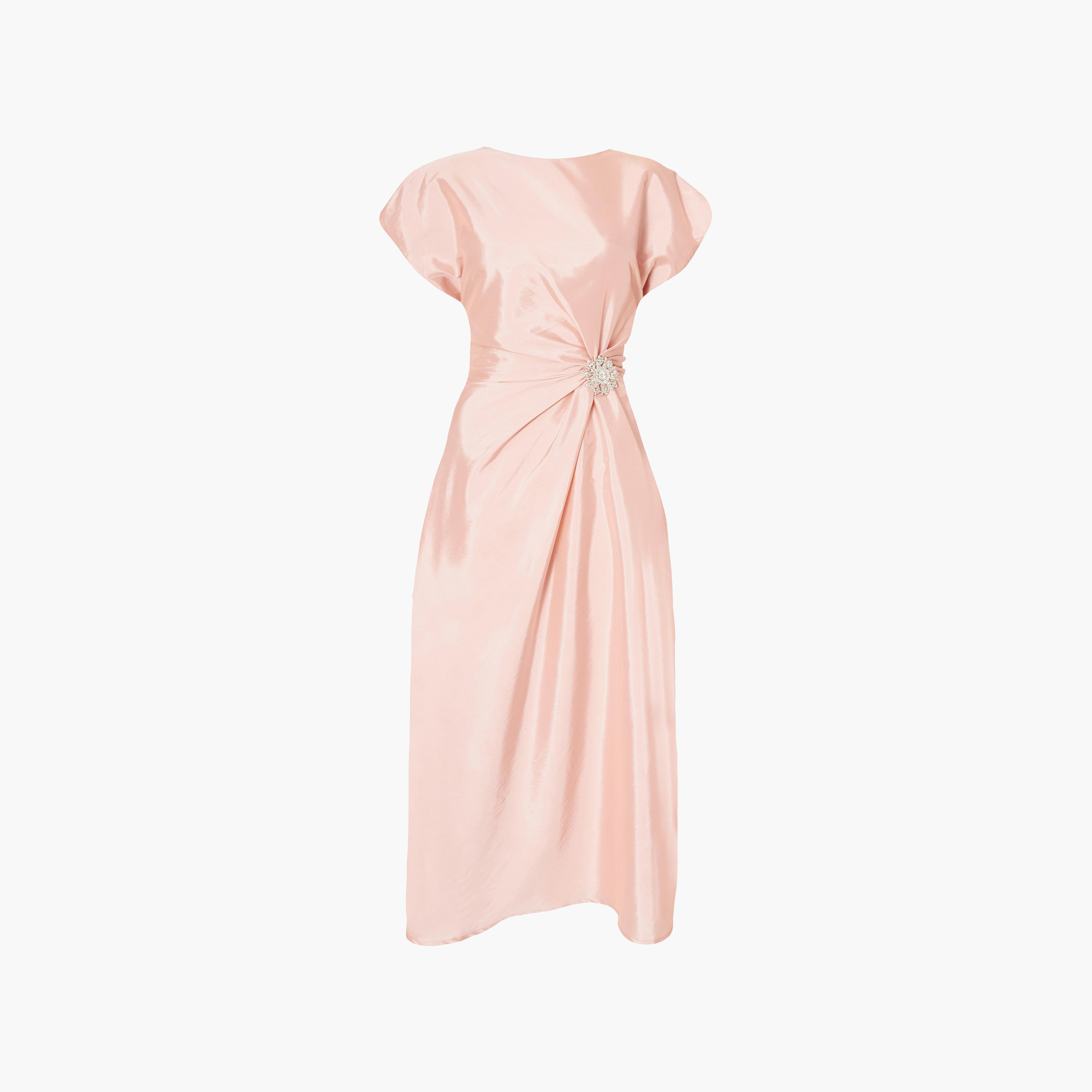 فستان نسائي بأكمام قصيرة من قماش التافتا - وردي فاتح من كويز-women-clothing-dresses-image-5