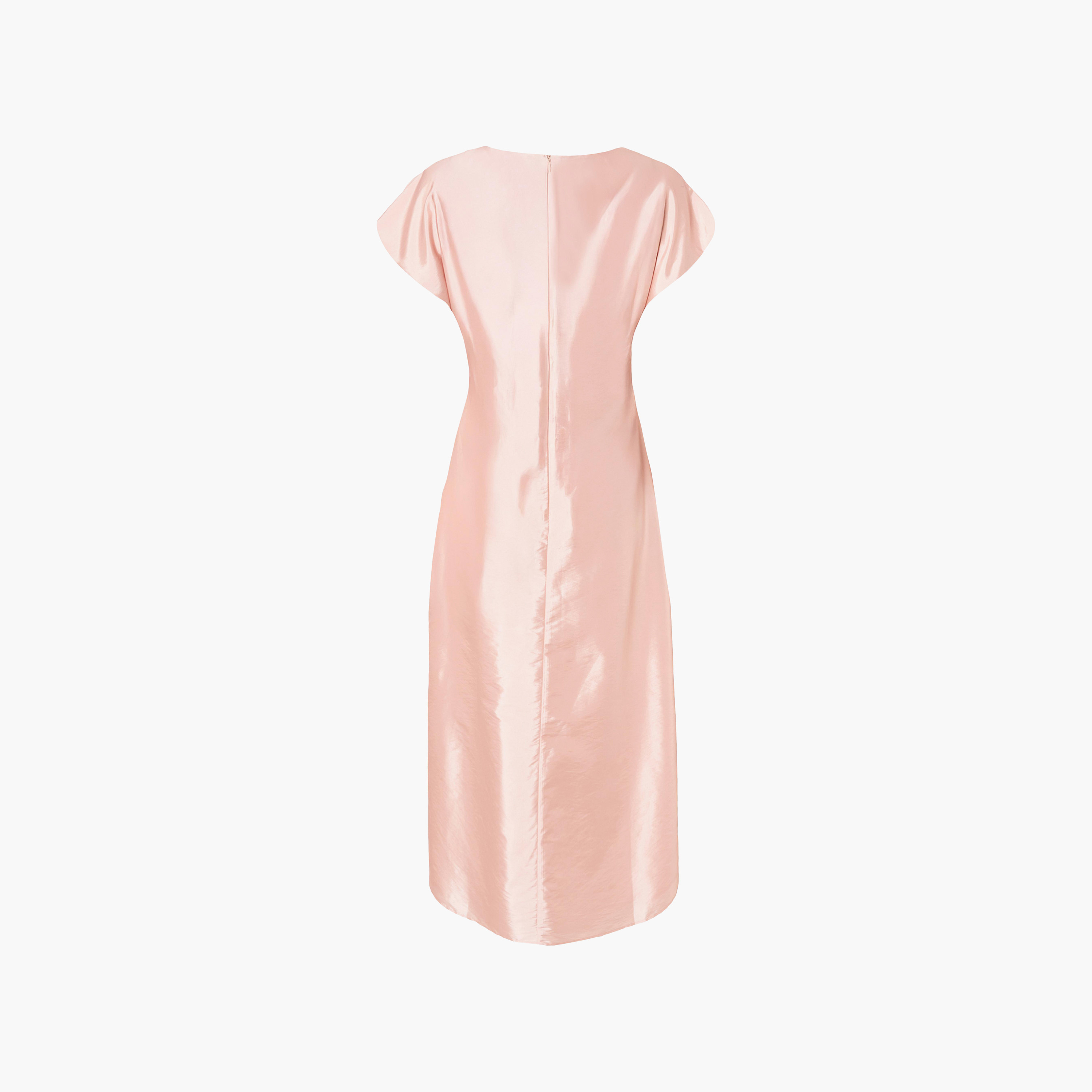 فستان نسائي بأكمام قصيرة من قماش التافتا - وردي فاتح من كويز-women-clothing-dresses-image-6