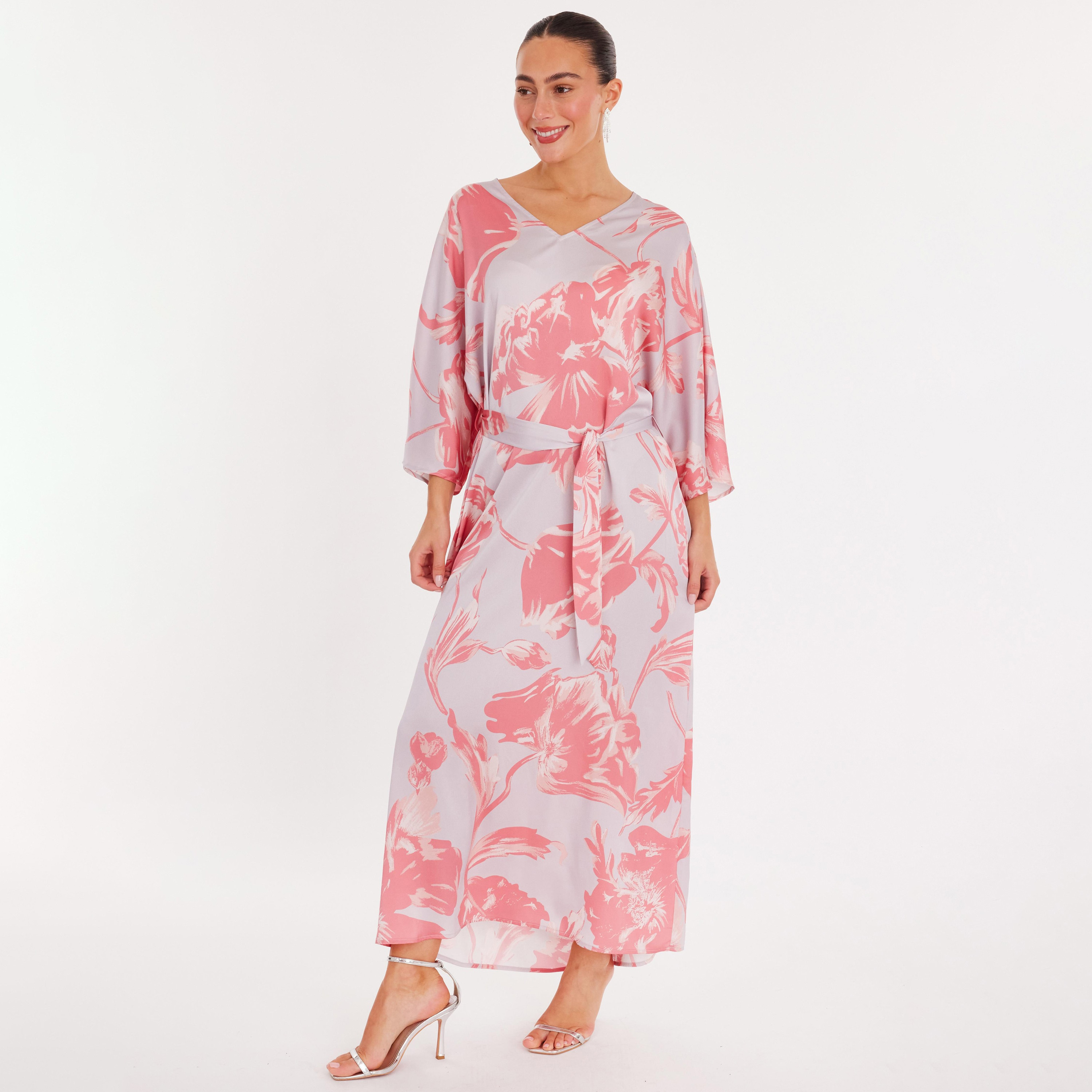 فستان نسائي من الساتان بطبعة زهور - أزرق من كويز-women-clothing-dresses-image-1