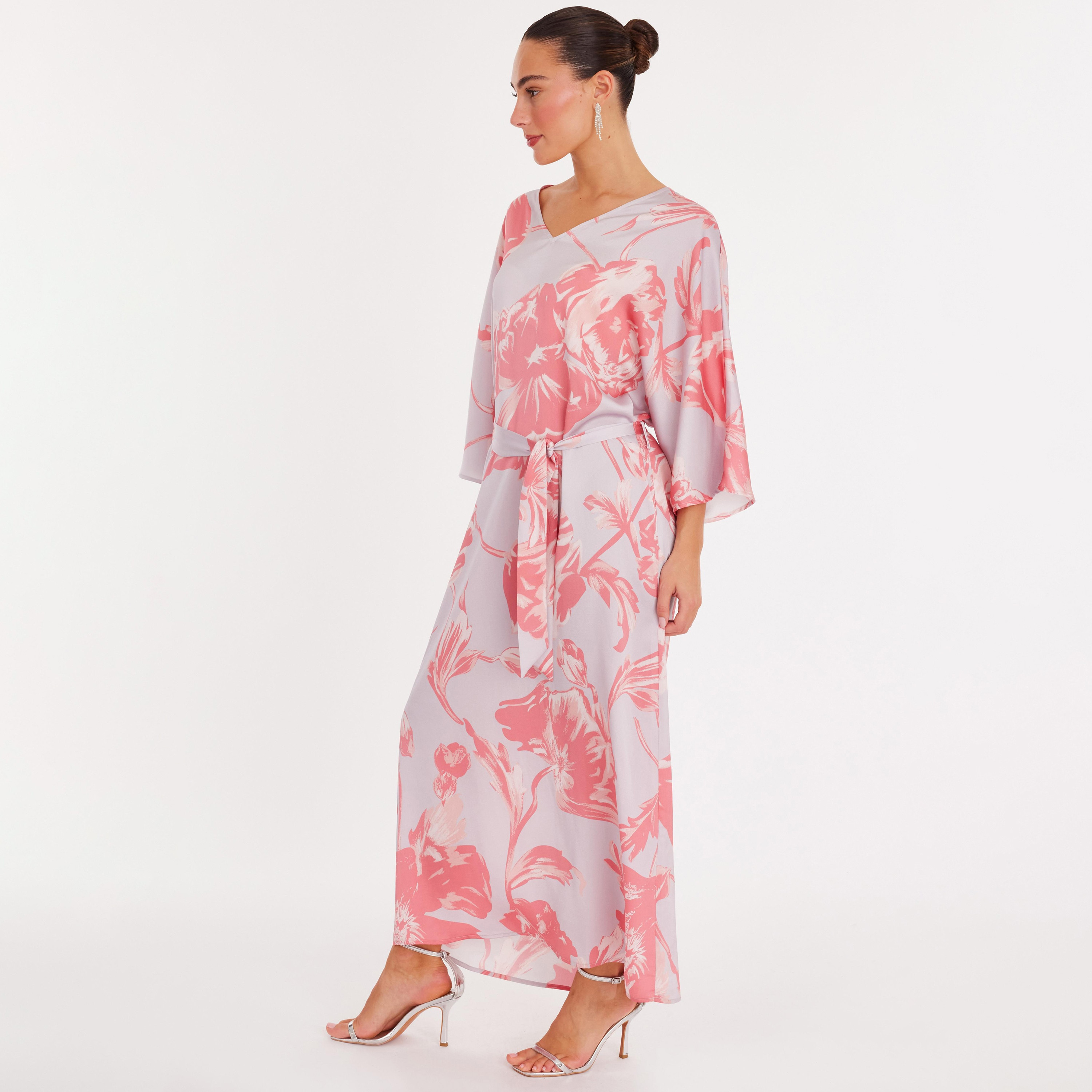 فستان نسائي من الساتان بطبعة زهور - أزرق من كويز-women-clothing-dresses-image-2