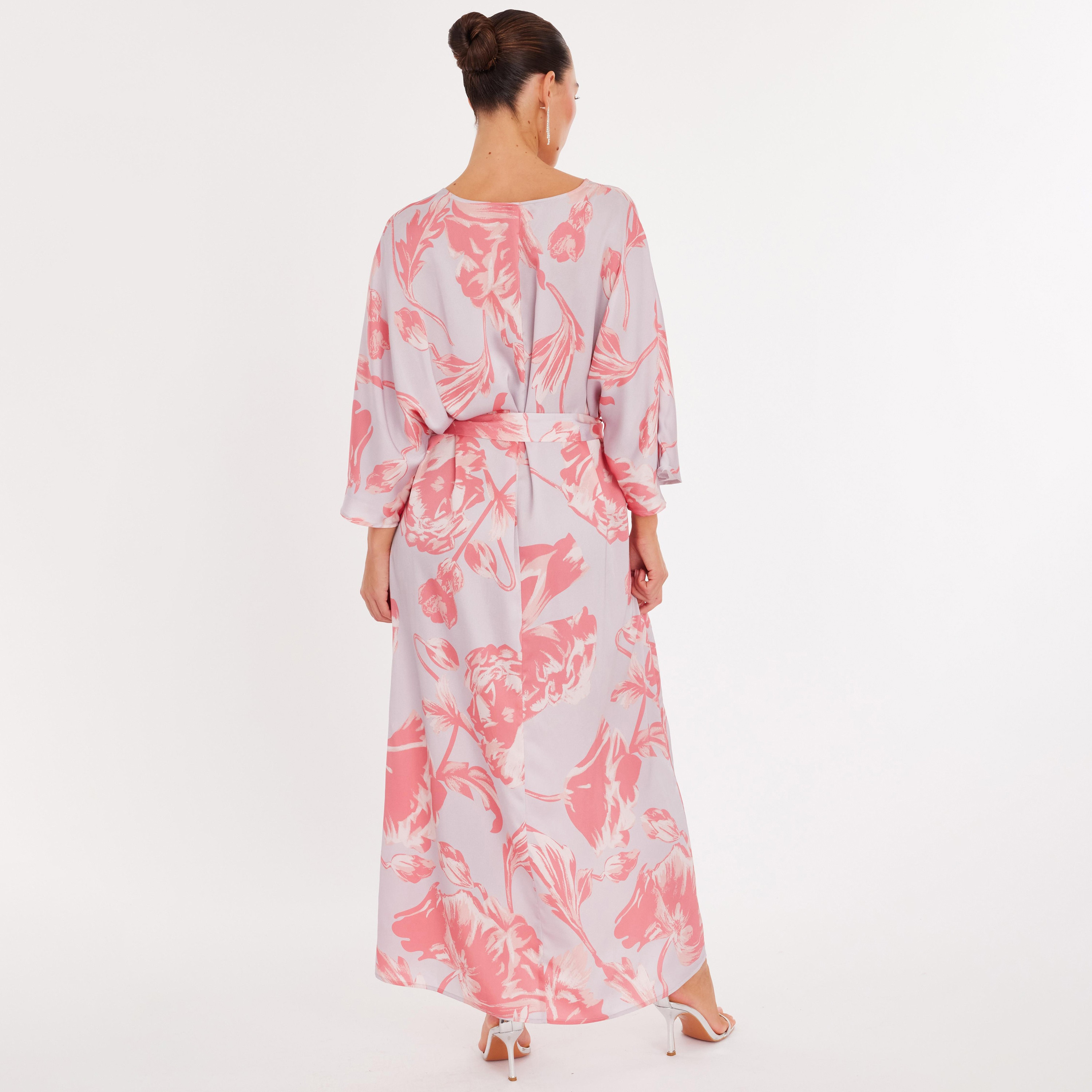 فستان نسائي من الساتان بطبعة زهور - أزرق من كويز-women-clothing-dresses-image-3