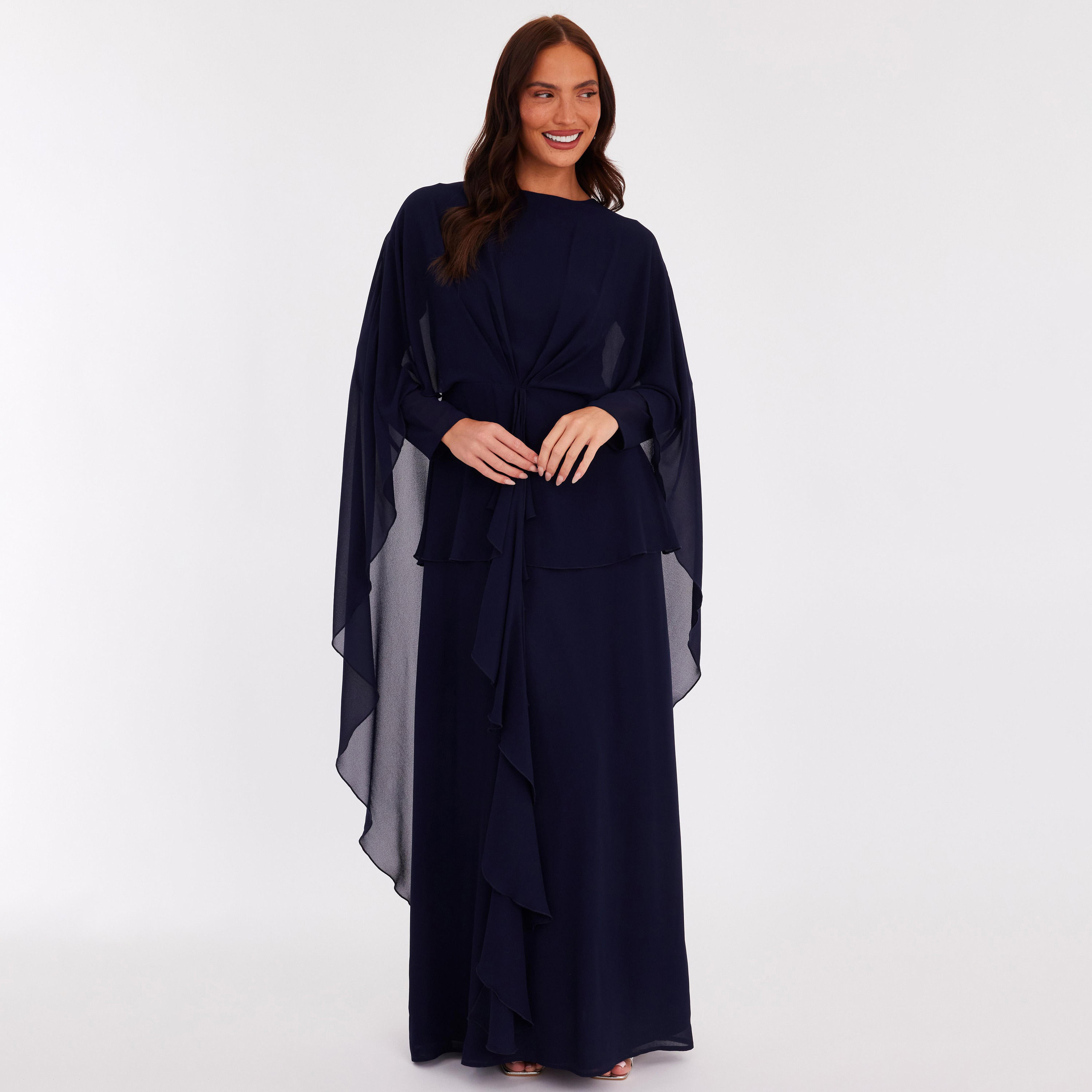 Quiz Frilled Chiffon Kaftan Style Women's Cape Overlay Dress-women-clothing-dresses-image-1