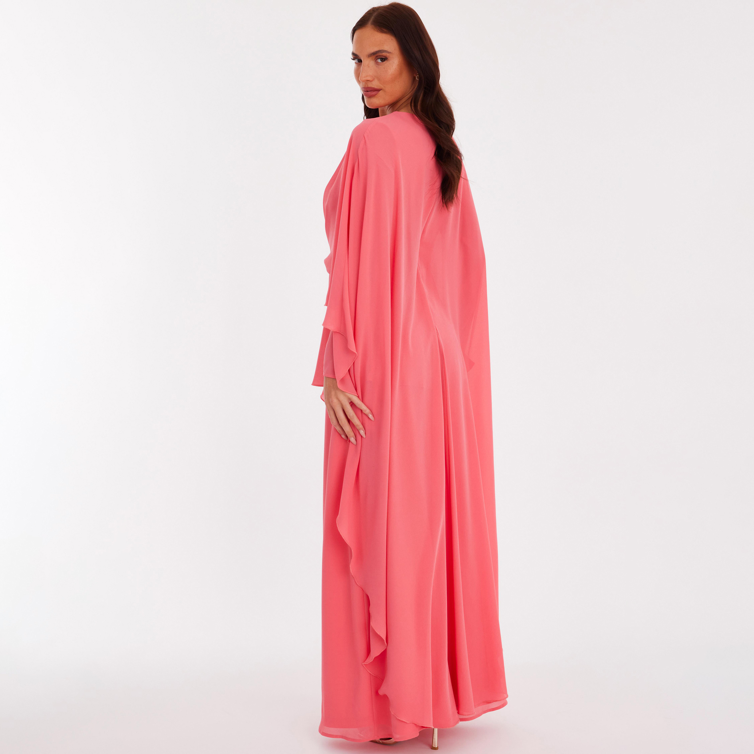 فستان نسائي بطبقة "كاب" إضافية وتصميم قفطان مع كشكش شيفون من كويز-women-clothing-dresses-image-6