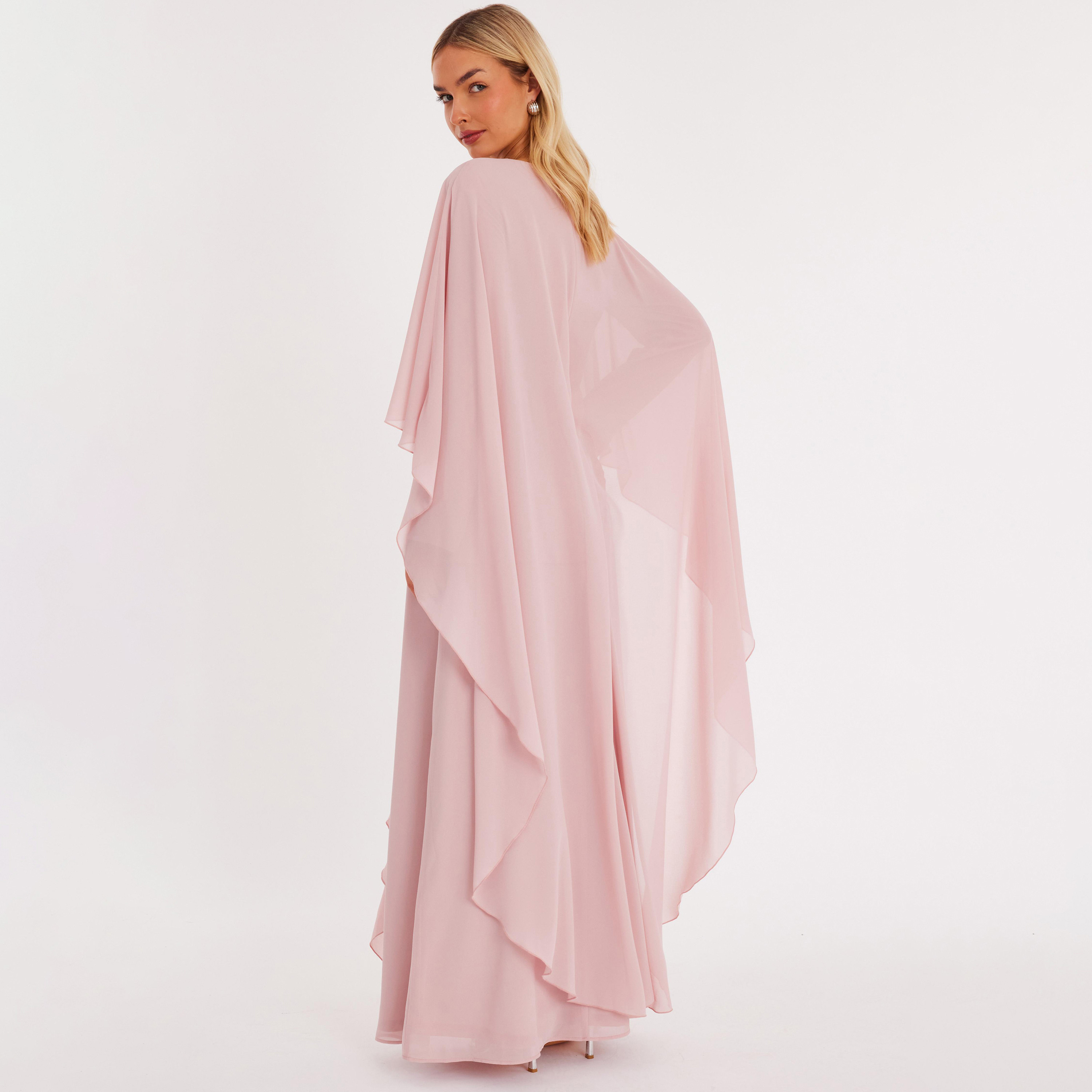 فستان نسائي بطبقة "كاب" إضافية وتصميم قفطان مع كشكش شيفون من كويز-women-clothing-dresses-image-9