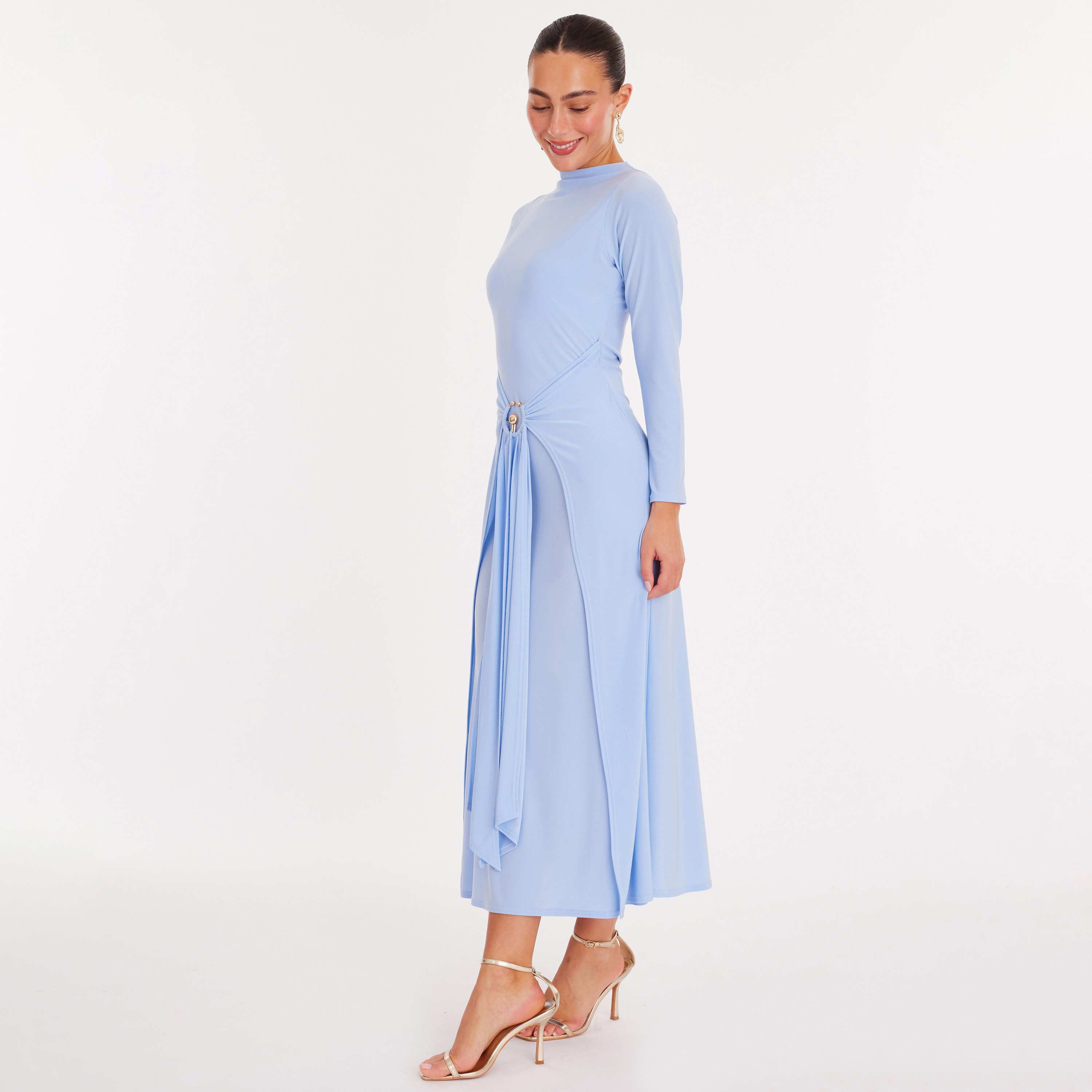 Quiz Light Blue ITY Mock Neck Women's Dress-women-clothing-dresses-image-2