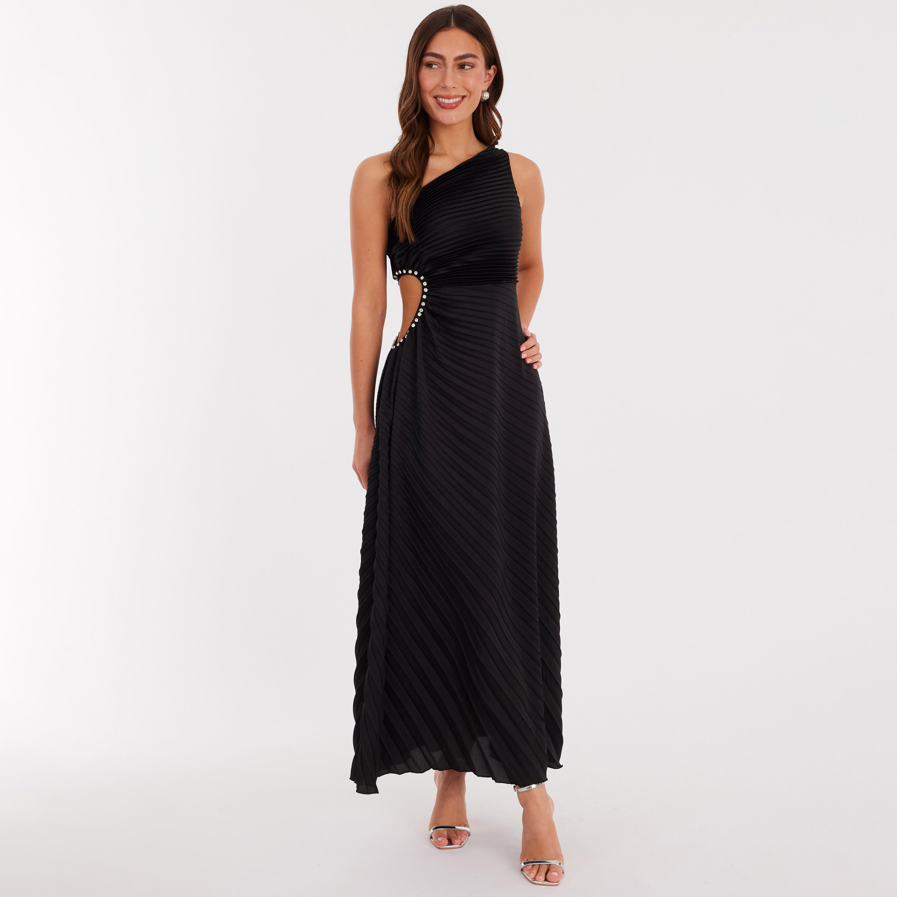 Quiz Pleated Satin One Shoulder Women's Dress-women-clothing-dresses-image-1