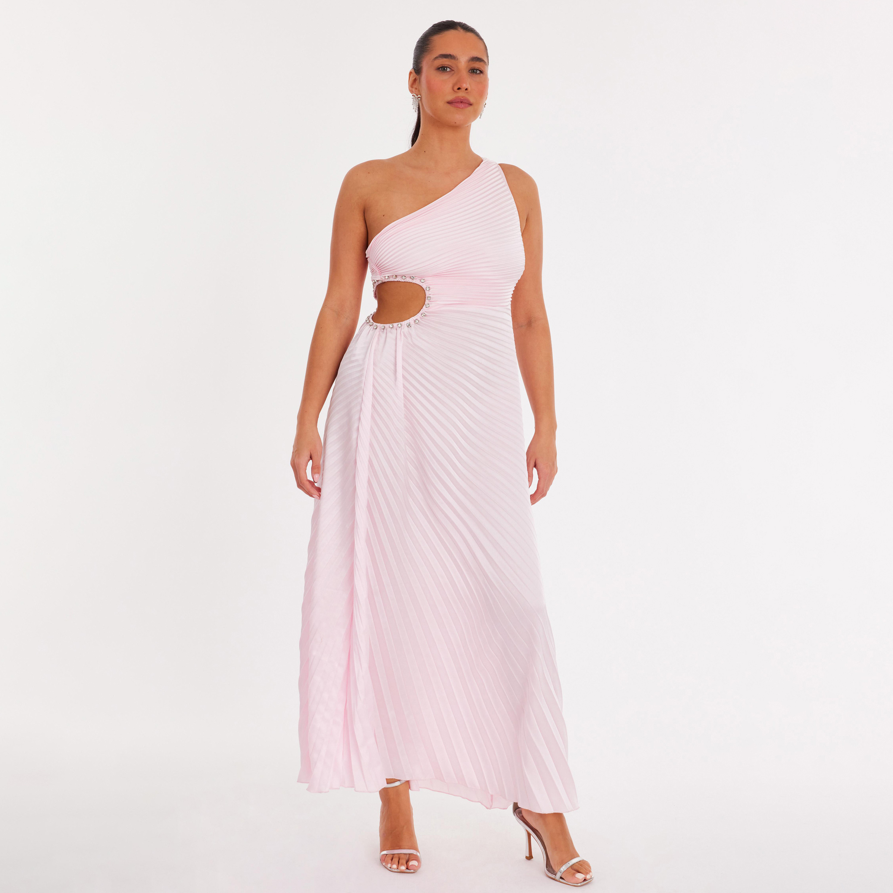 Quiz Pleated Satin One Shoulder Women's Dress-women-clothing-dresses-image-1