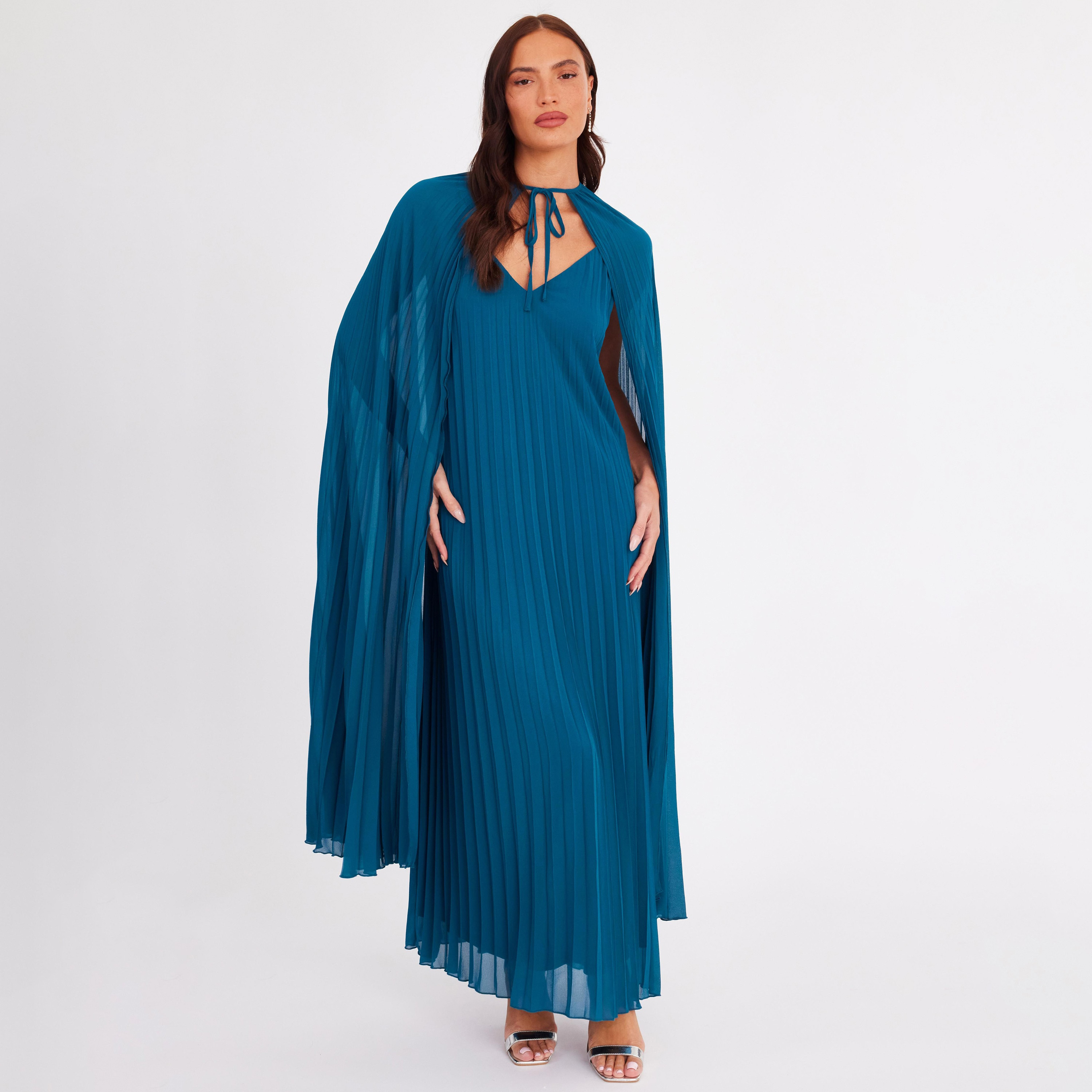 فستان نسائي بطبقة "كاب" إضافية من الشيفون المكسر - تيل من كويز-women-clothing-dresses-image-1