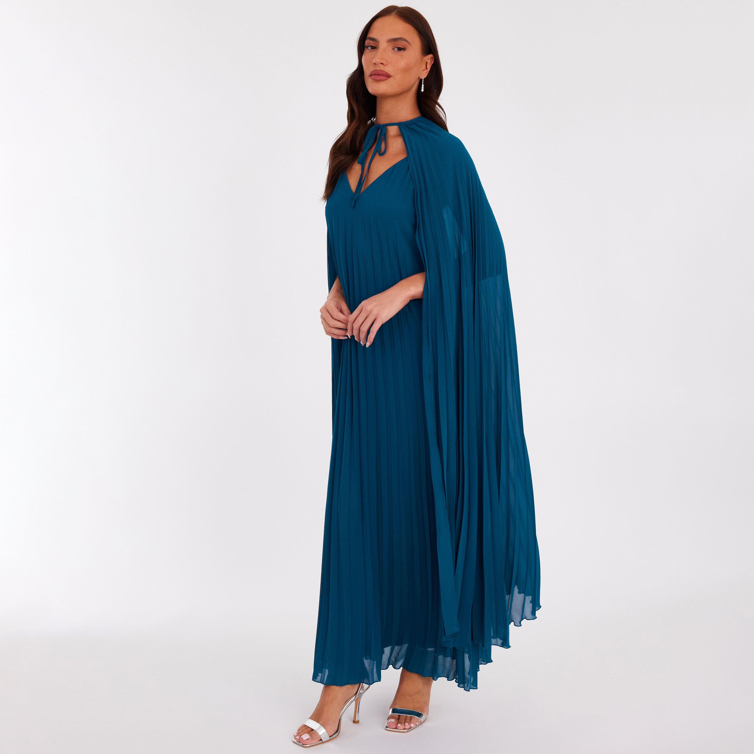 فستان نسائي بطبقة "كاب" إضافية من الشيفون المكسر - تيل من كويز-women-clothing-dresses-image-2