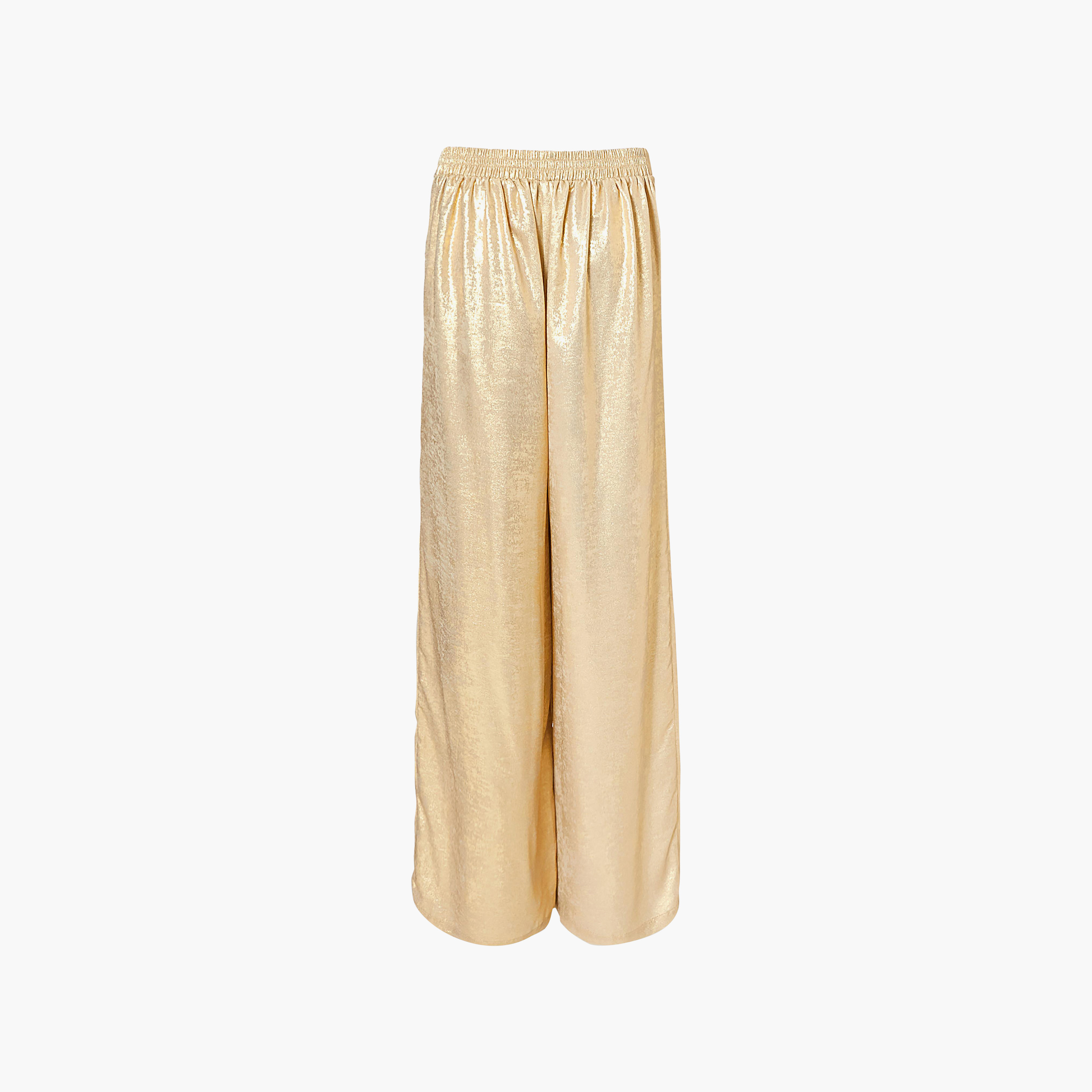 بنطلون نسائي بأرجل واسعة من الشيفون اللامع - ذهبي من كويز-women-clothing-bottoms-trousers-image-7