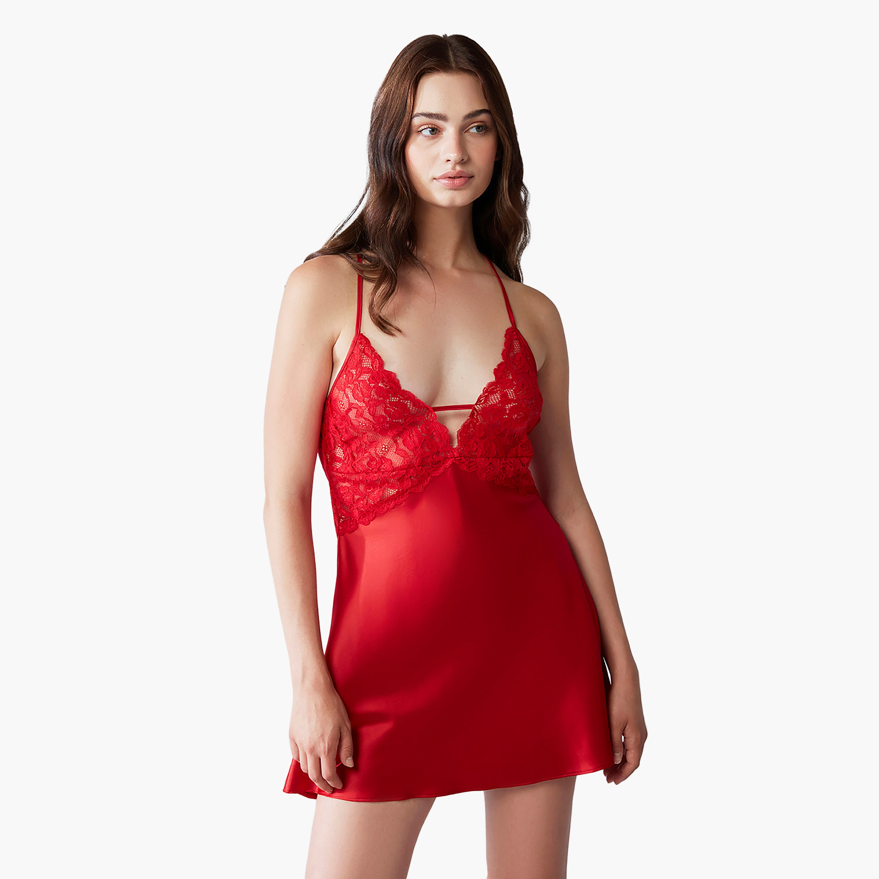 Penye Mood Lace Detail Shoulder Strap Sleeveless Women's Sleep Dress-women-clothing-nightwear-nighties-image-1