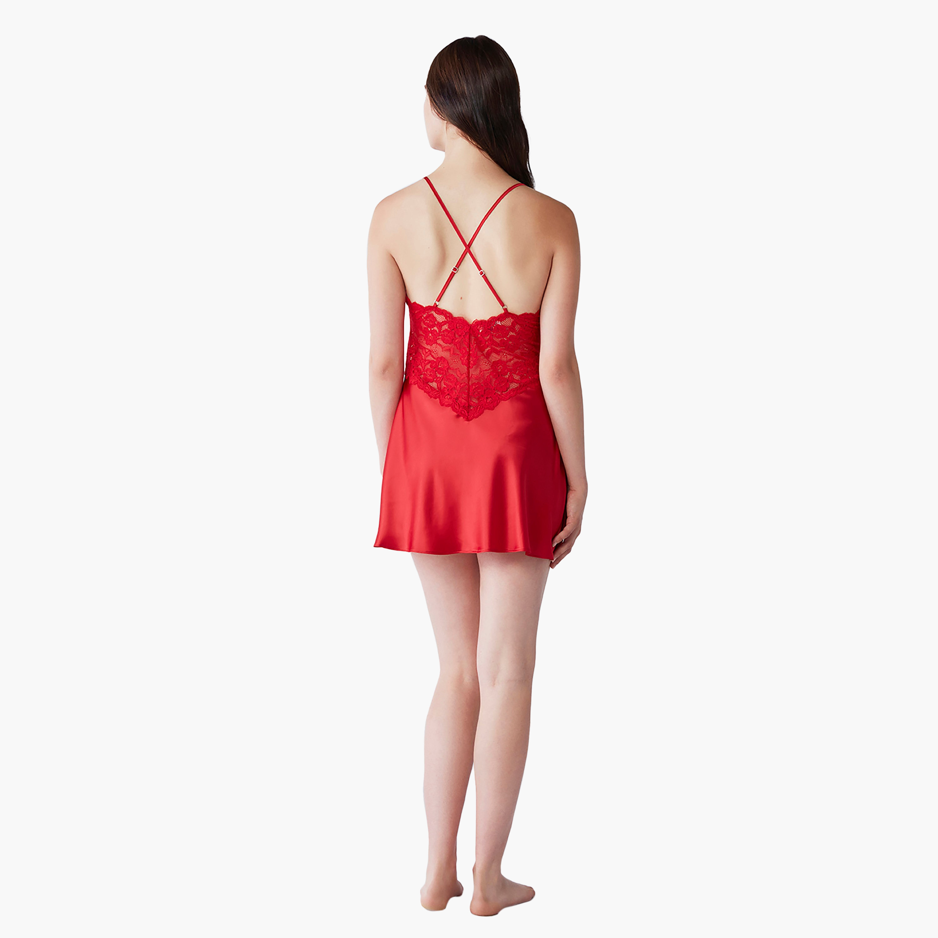 Penye Mood Lace Detail Shoulder Strap Sleeveless Women's Sleep Dress-women-clothing-nightwear-nighties-image-4