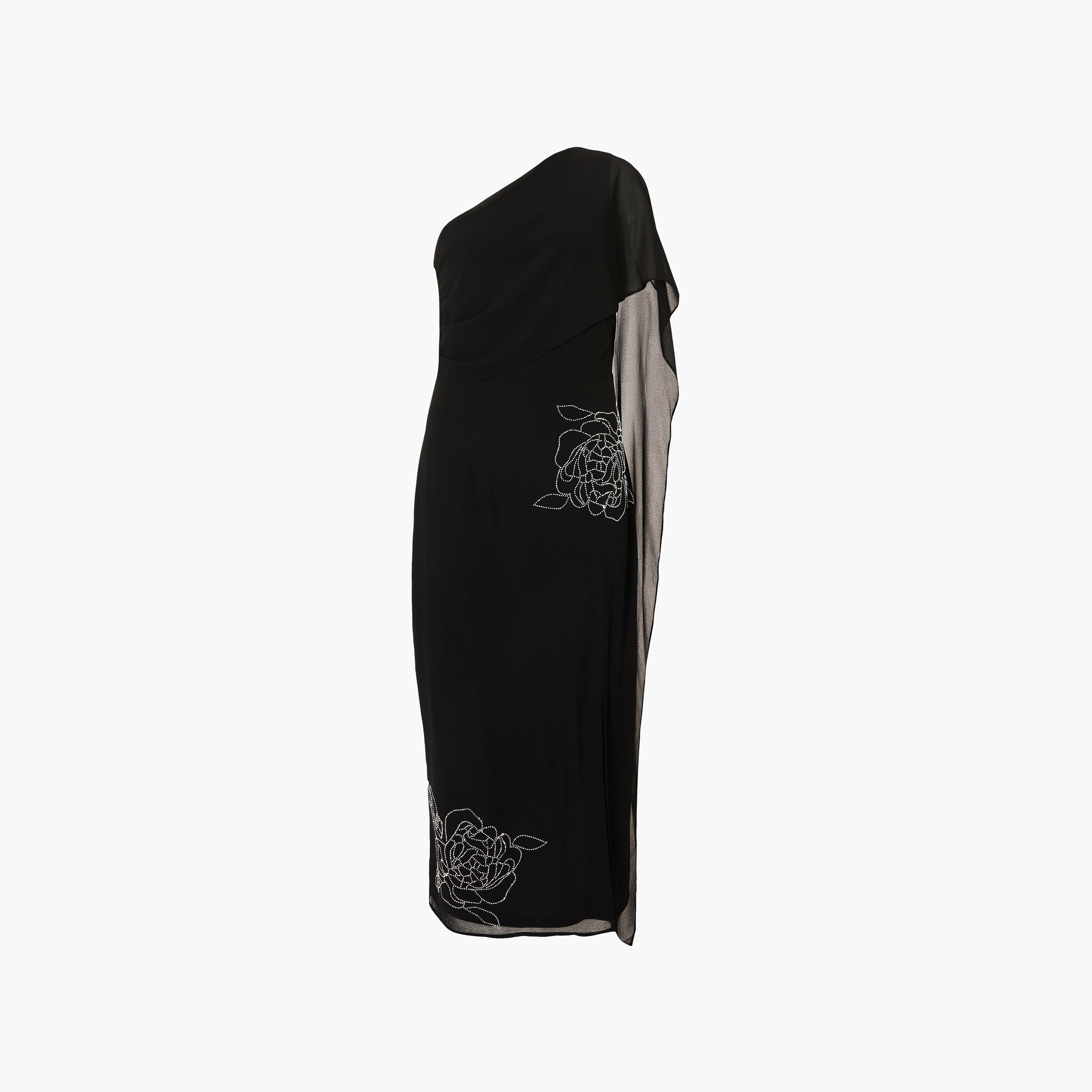 Quiz Black Hotfix Stone Chiffon One Shoulder Cape Sleeve Slit Women's Dress-women-clothing-dresses-image-5