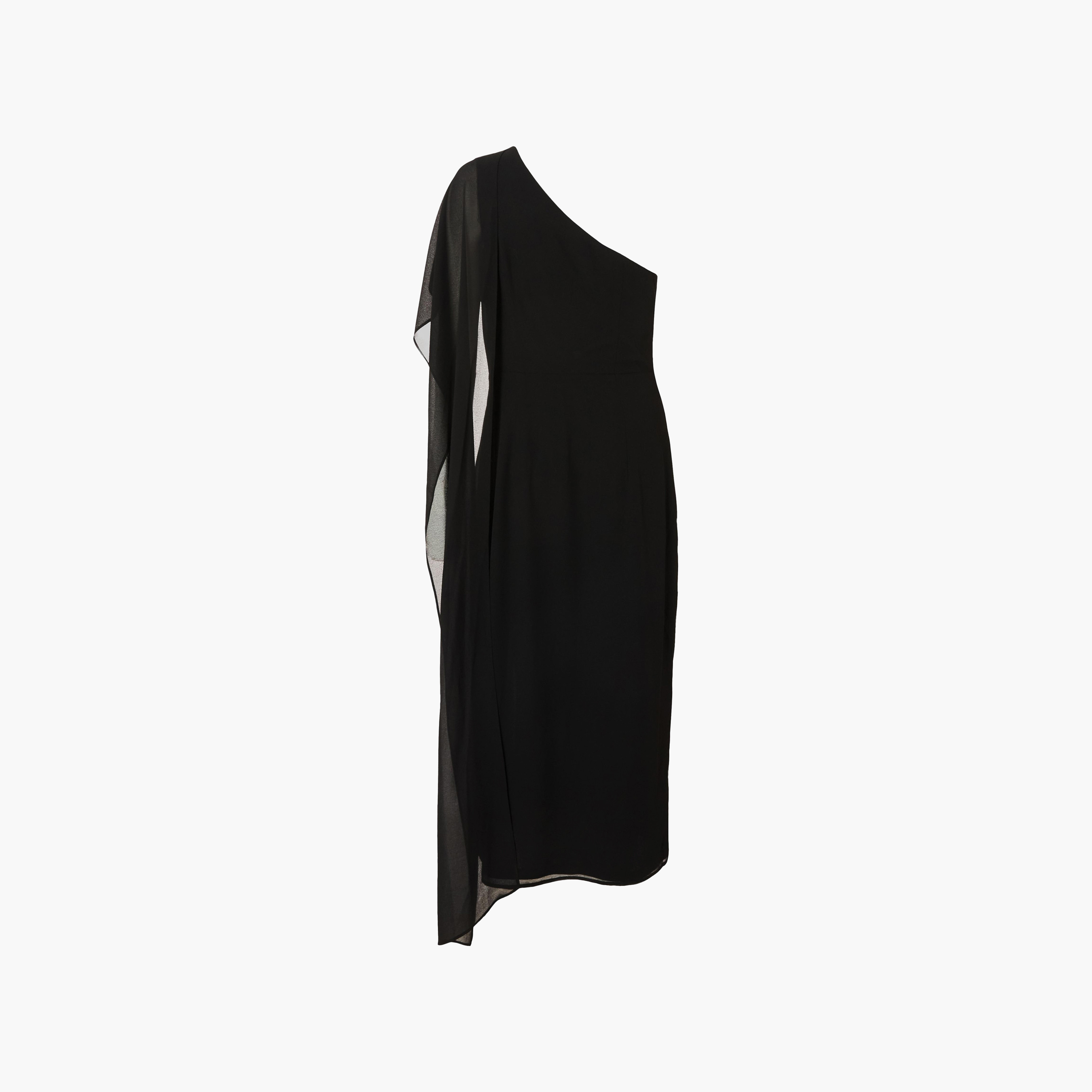 Quiz Black Hotfix Stone Chiffon One Shoulder Cape Sleeve Slit Women's Dress-women-clothing-dresses-image-6