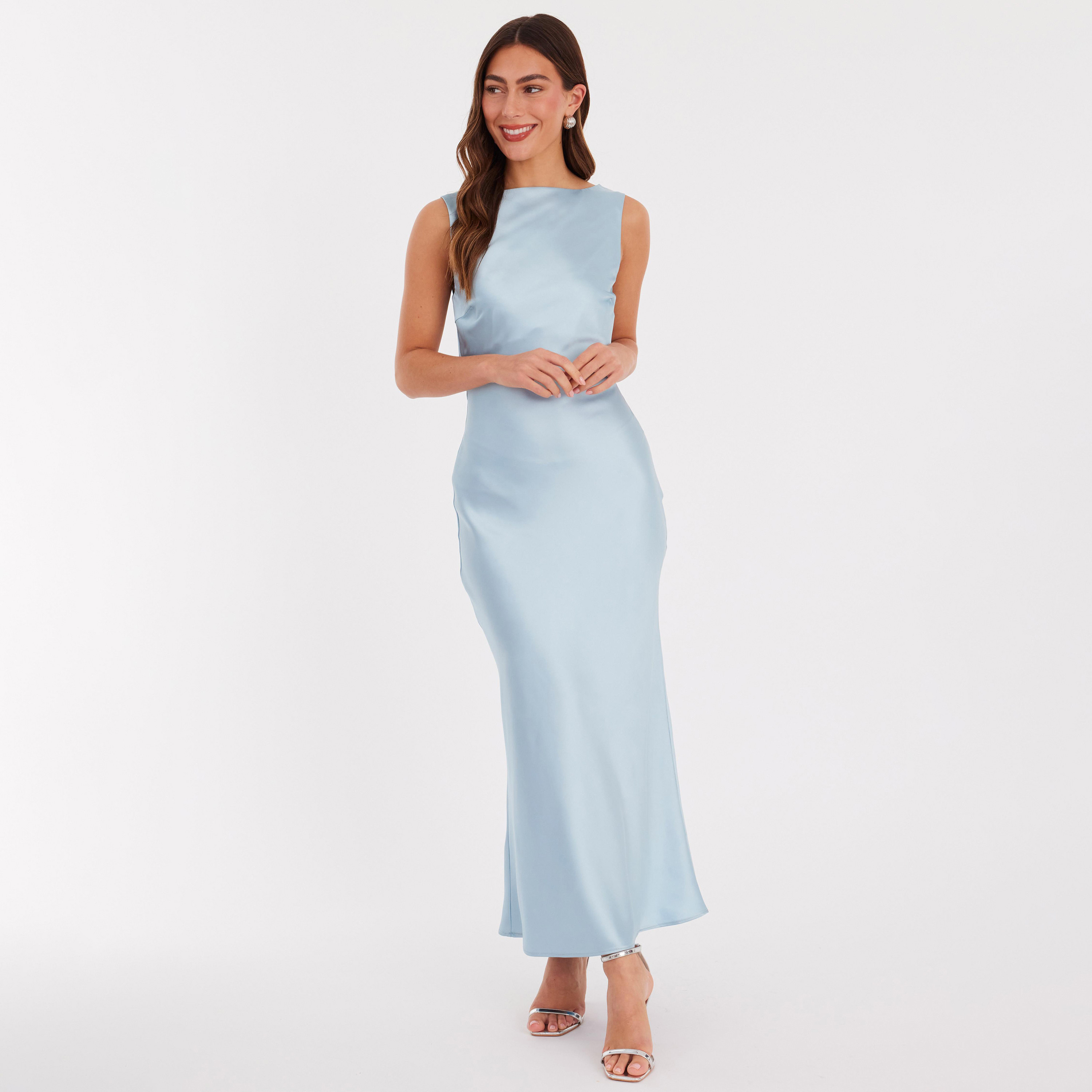 Quiz Pale Blue Satin Slip Women's Dress-women-clothing-dresses-image-1