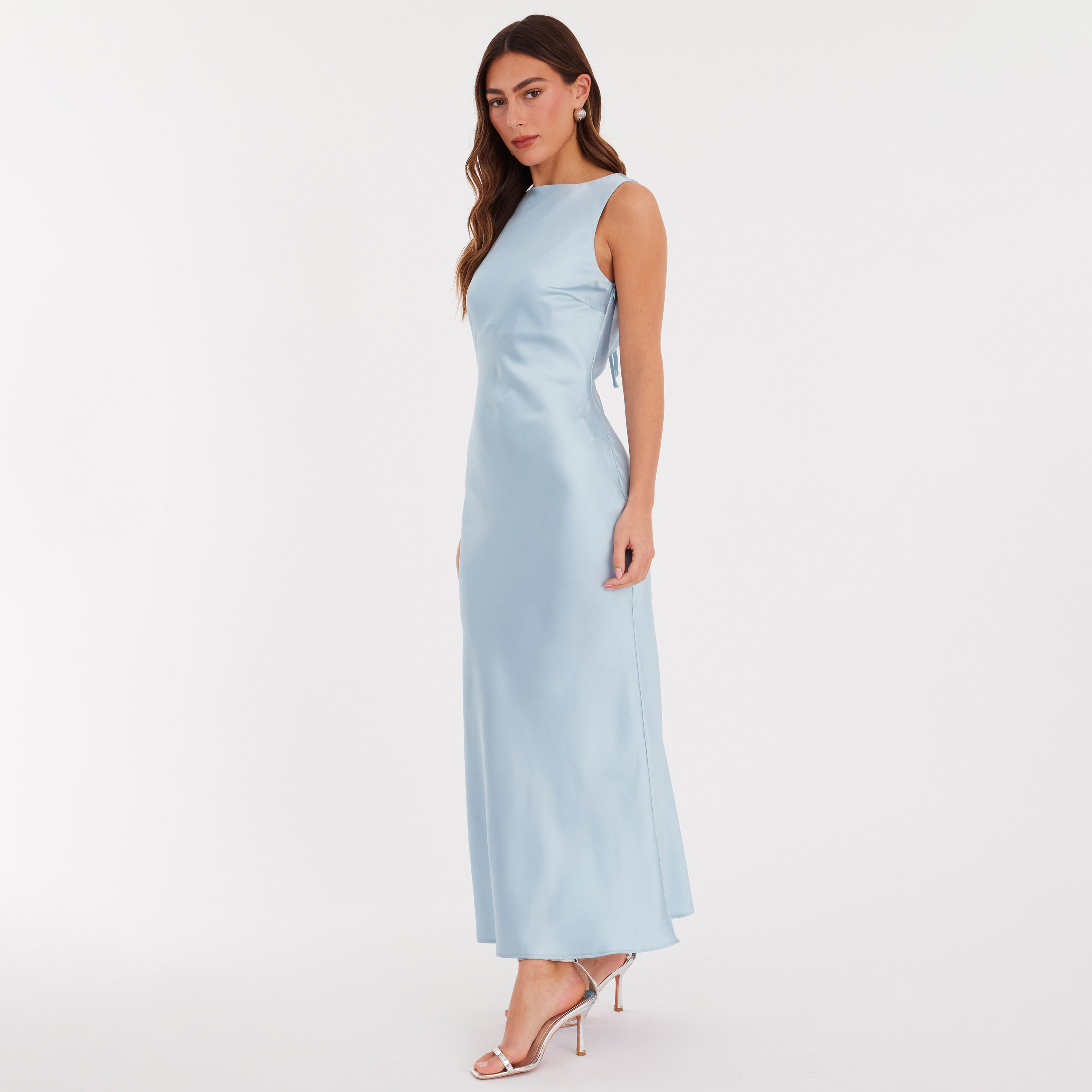 فستان نسائي "سليب" من الساتان - أزرق فاتح من كويز-women-clothing-dresses-image-2