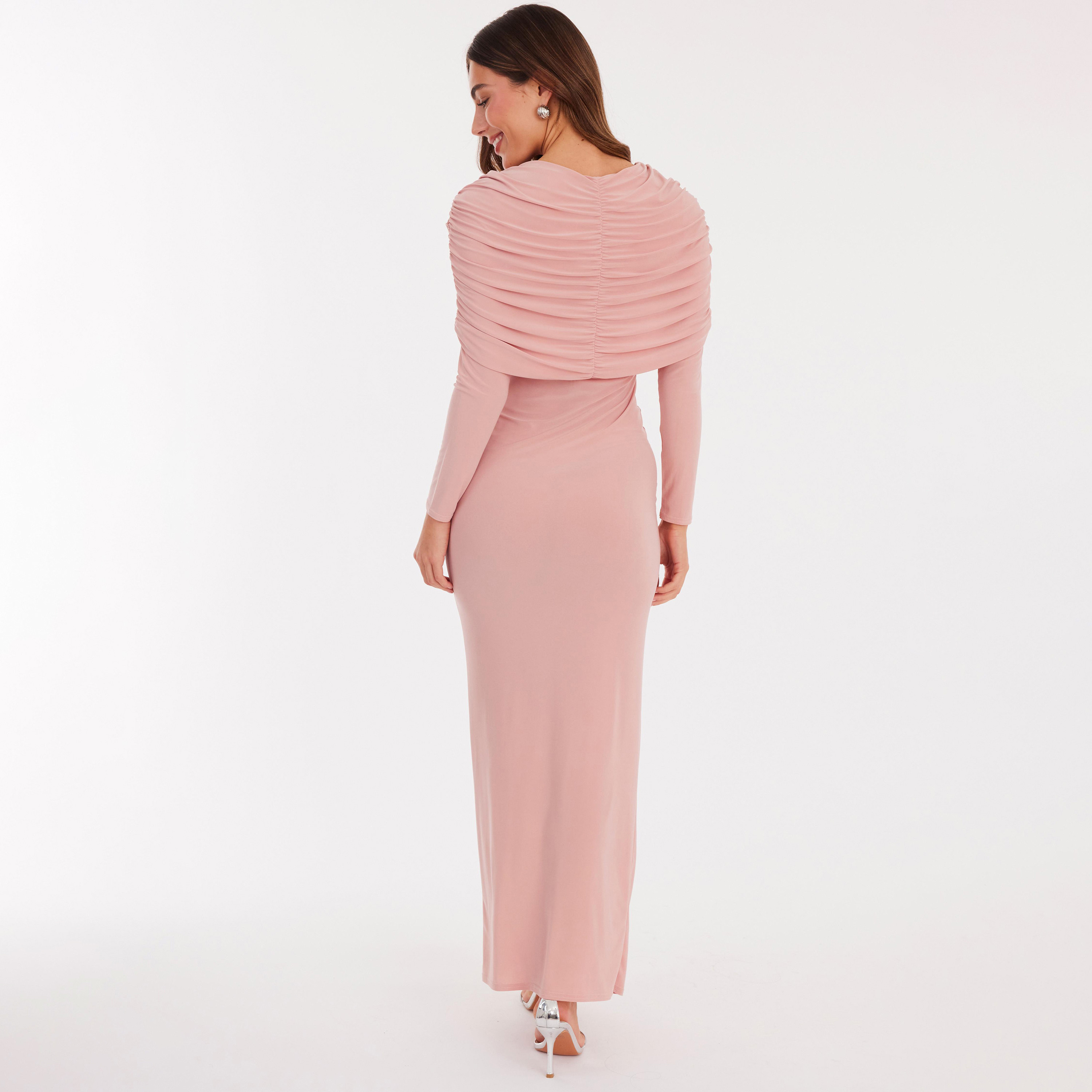 فستان نسائي مستقيم بتفاصيل مزمومة قماش ITY - وردي باهت من كويز-women-clothing-dresses-image-3