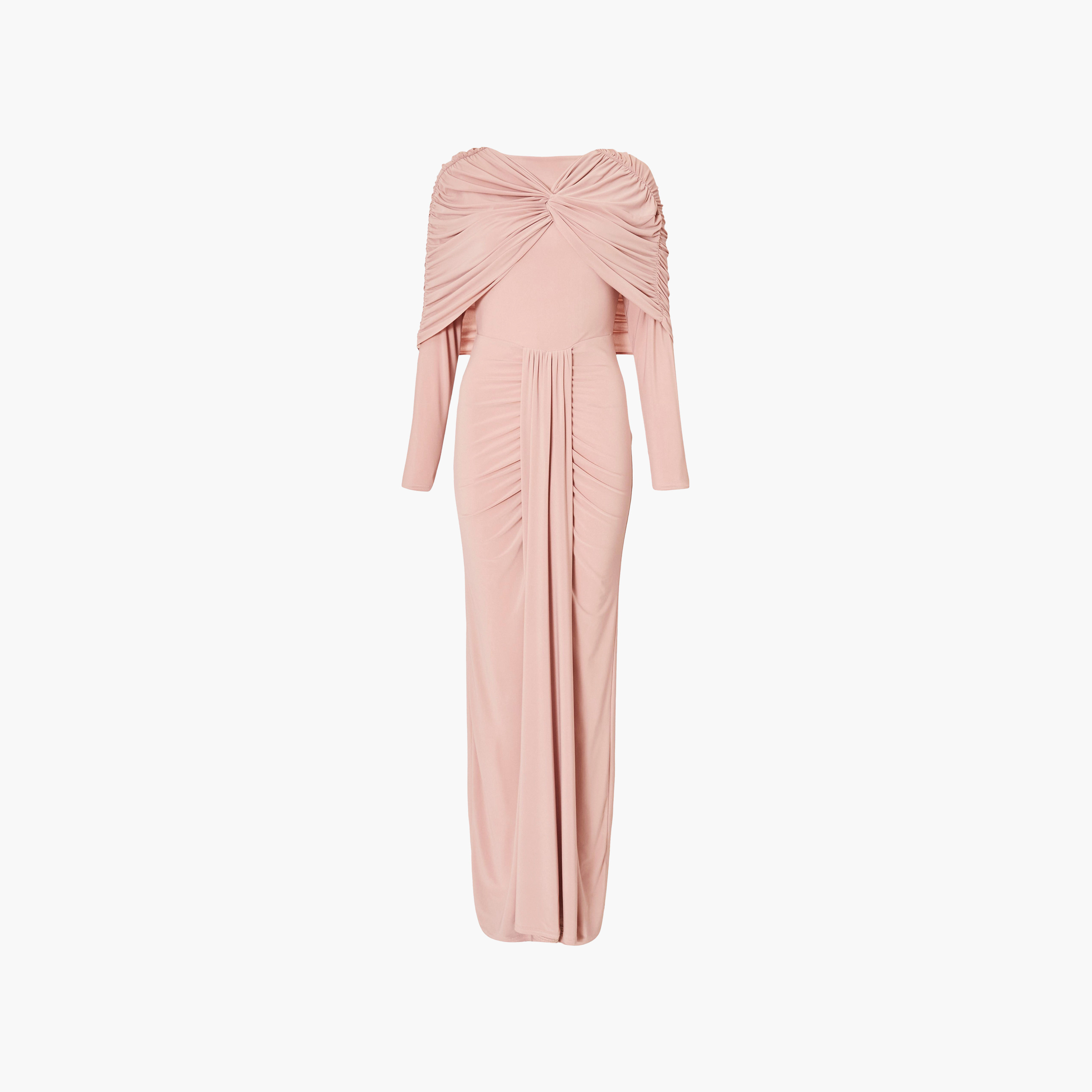 فستان نسائي مستقيم بتفاصيل مزمومة قماش ITY - وردي باهت من كويز-women-clothing-dresses-image-5