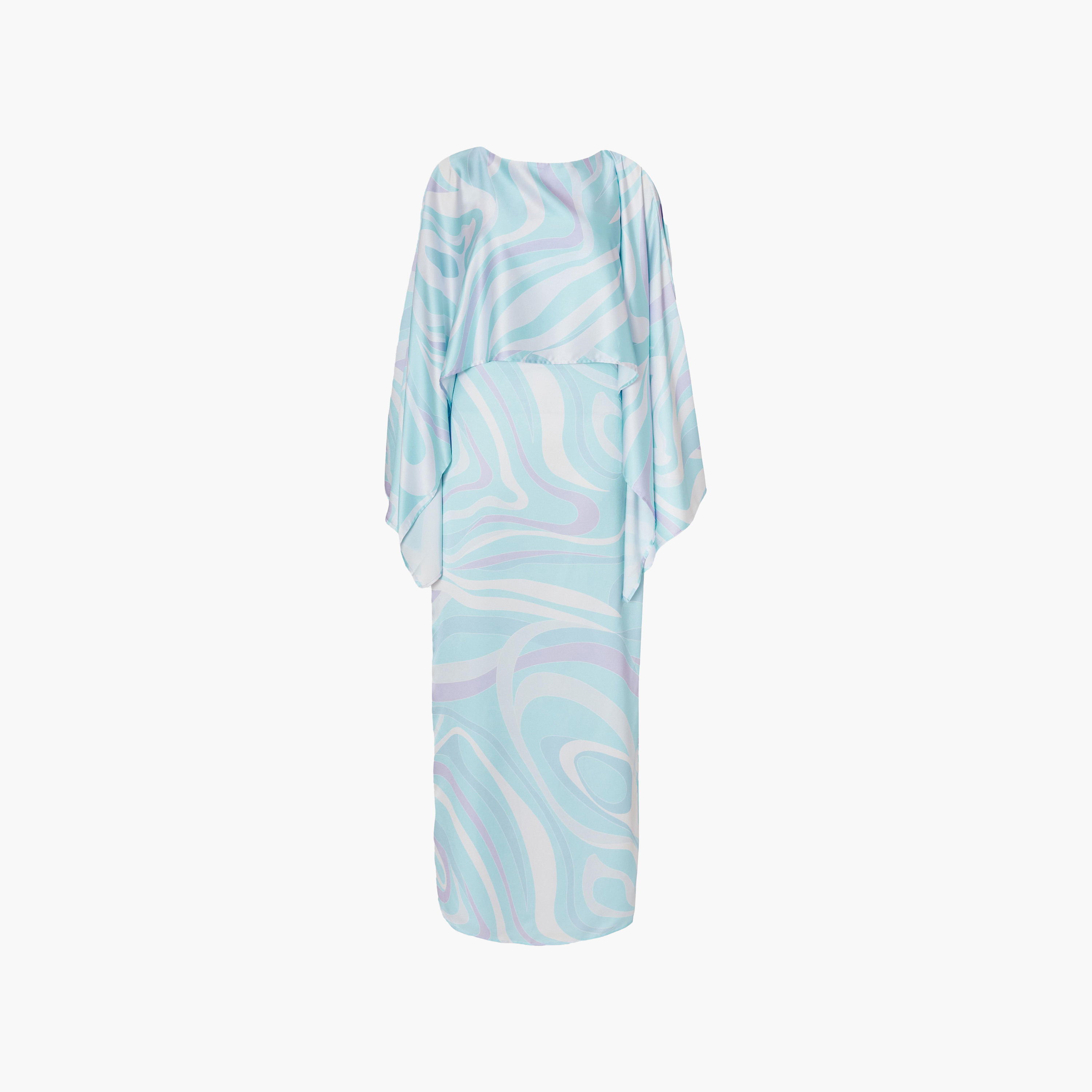 Quiz Pale Blue Abstract Print Satin Women's Cape Overlay Dress-women-clothing-dresses-image-5