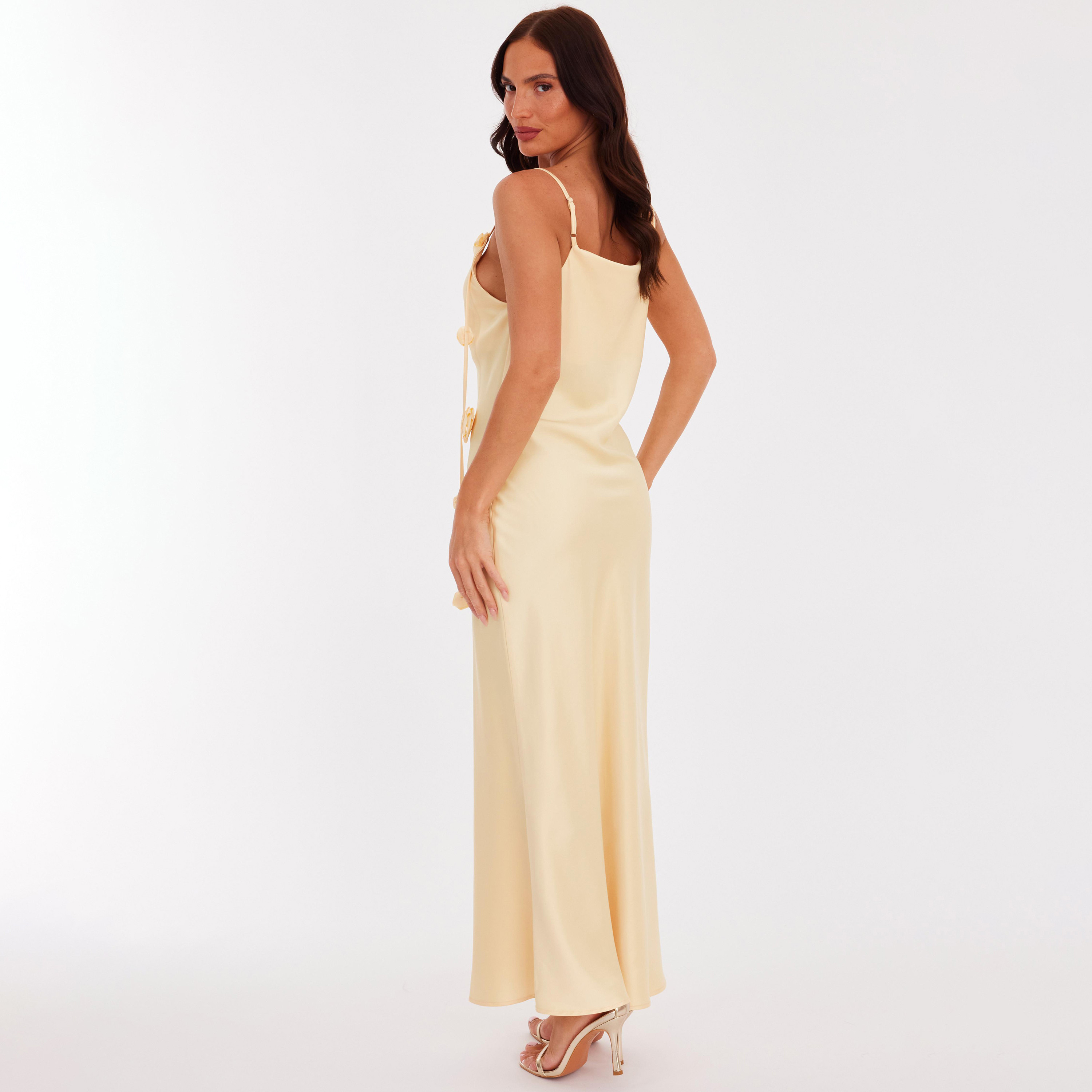 Quiz Lemon Satin Shoulder Straps Slip Women's Dress-women-clothing-dresses-image-3