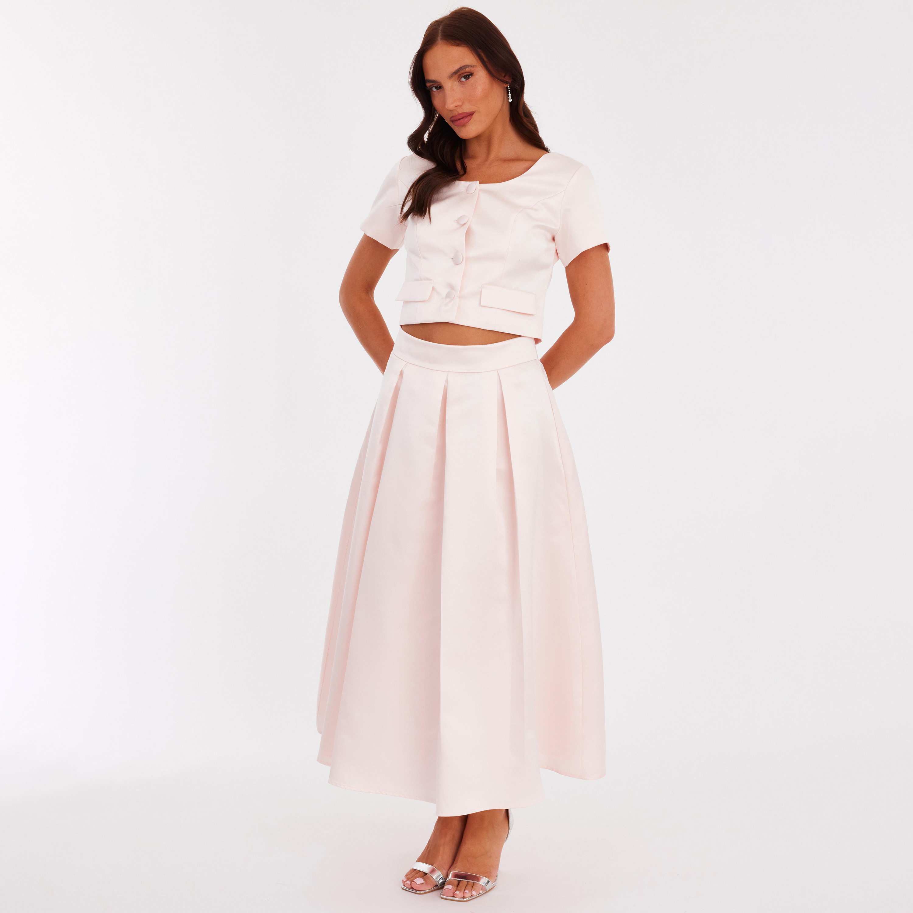 توب نسائي من قماش التافتا - وردي فاتح من كويز-women-clothing-shirtsandblouses-blouses-image-2