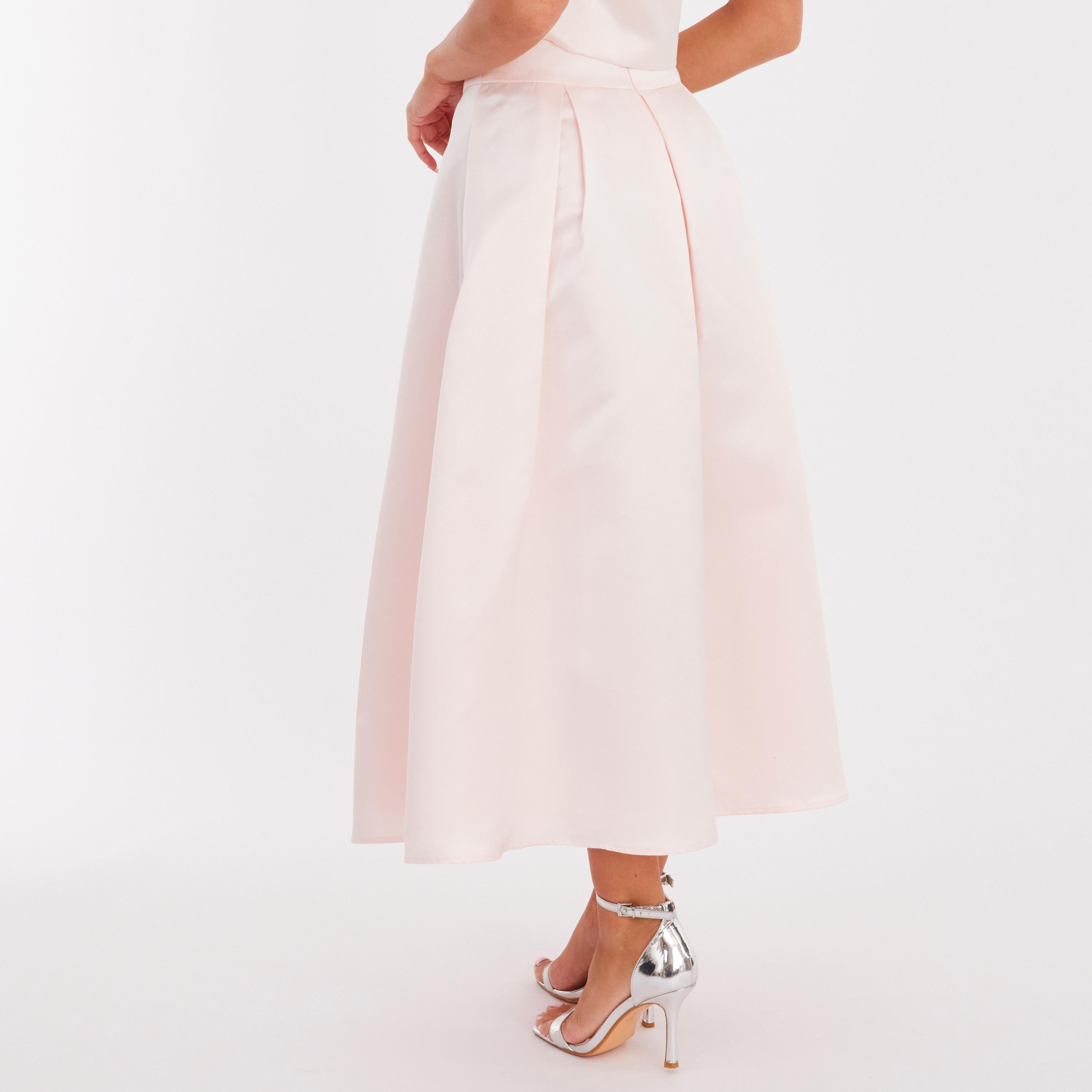 تنورة ميدي نسائية "سكيتر" من التافتا المكسر - وردي فاتح من كويز-women-clothing-bottoms-skirts-image-4
