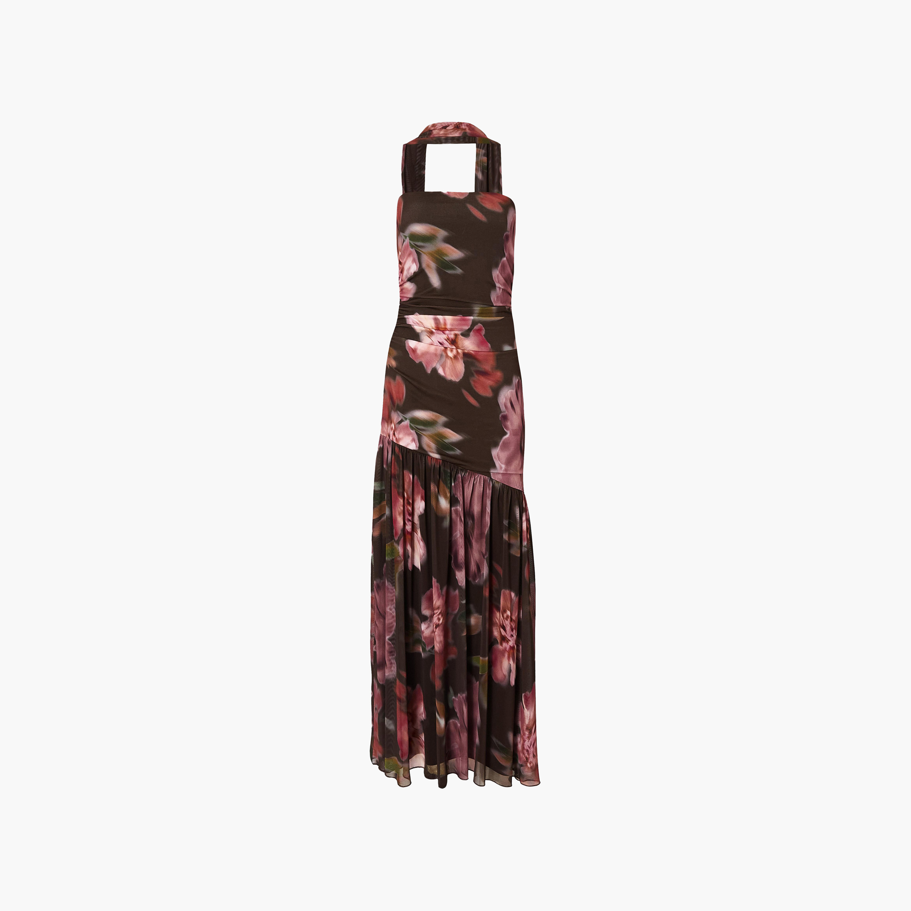 Quiz Brown Ruched & Floral Print ITY Strapless Tube Women's Dress with Scarf-women-clothing-dresses-image-5