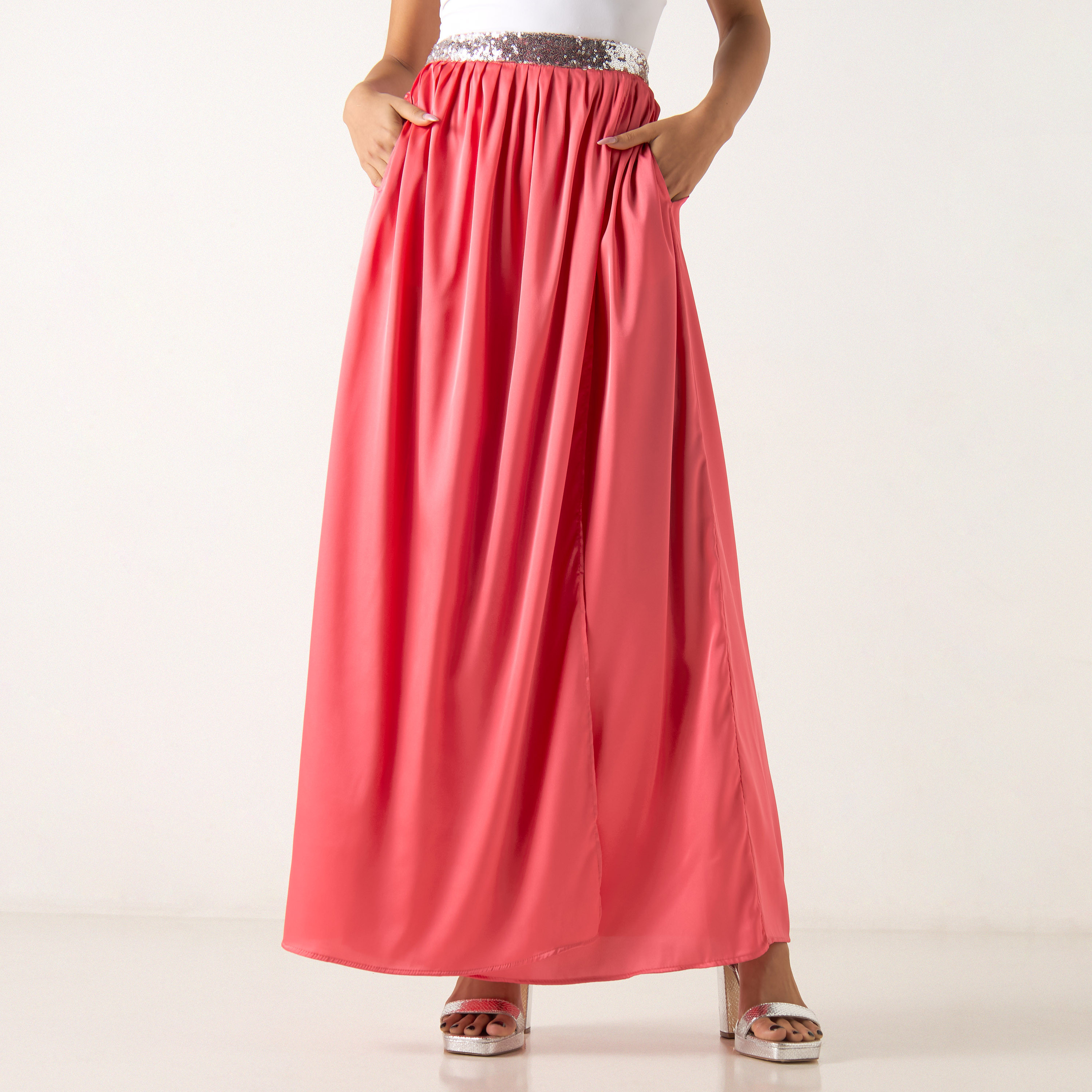 تنورة ماكسي سادة بترتر وطيات من جولدن آبل-women-clothing-skirts-image-1