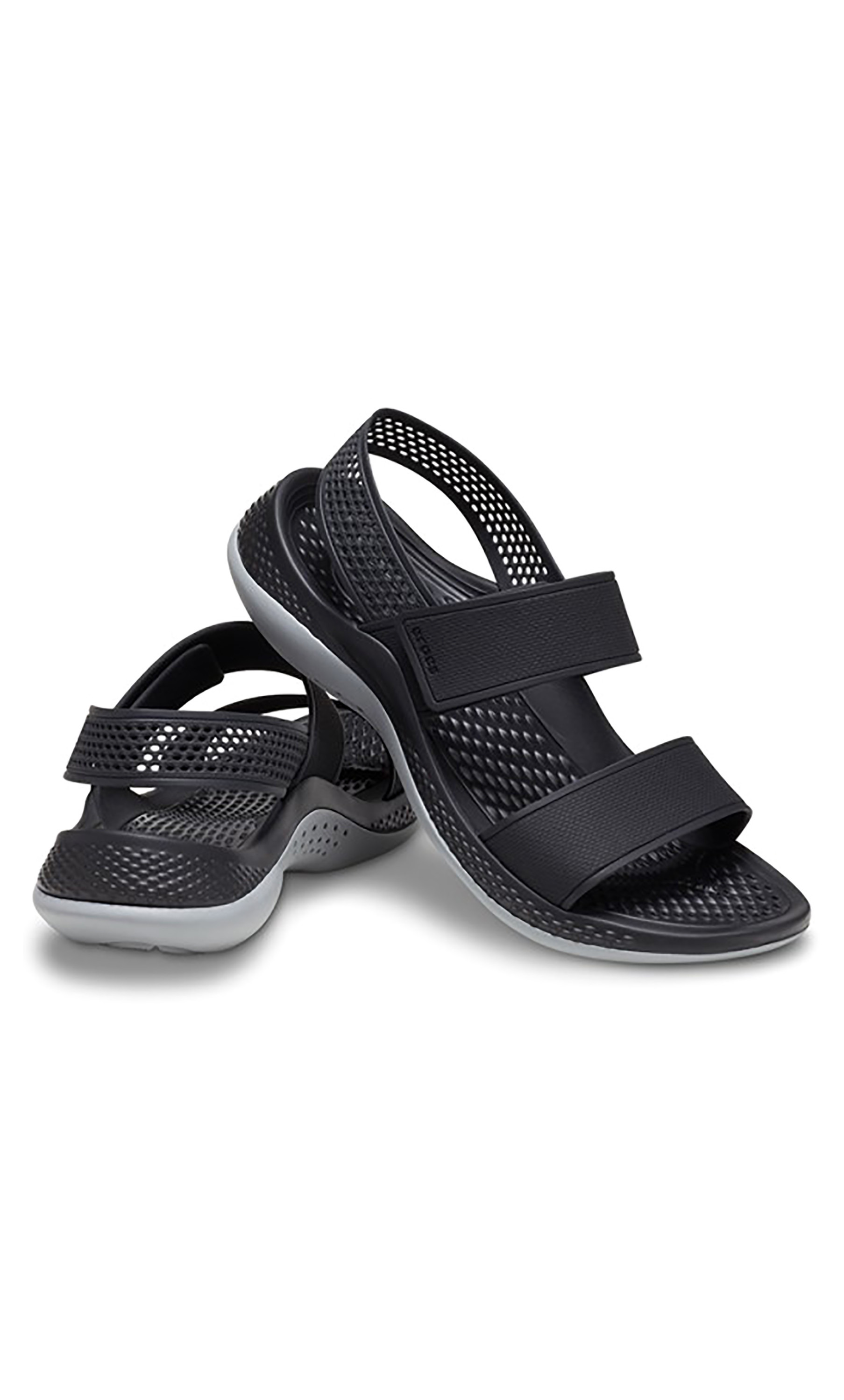 Crocs Women Black Textured Literide 360 Sandals with Velcro Closure-women-shoes-sandals-flats-image-1