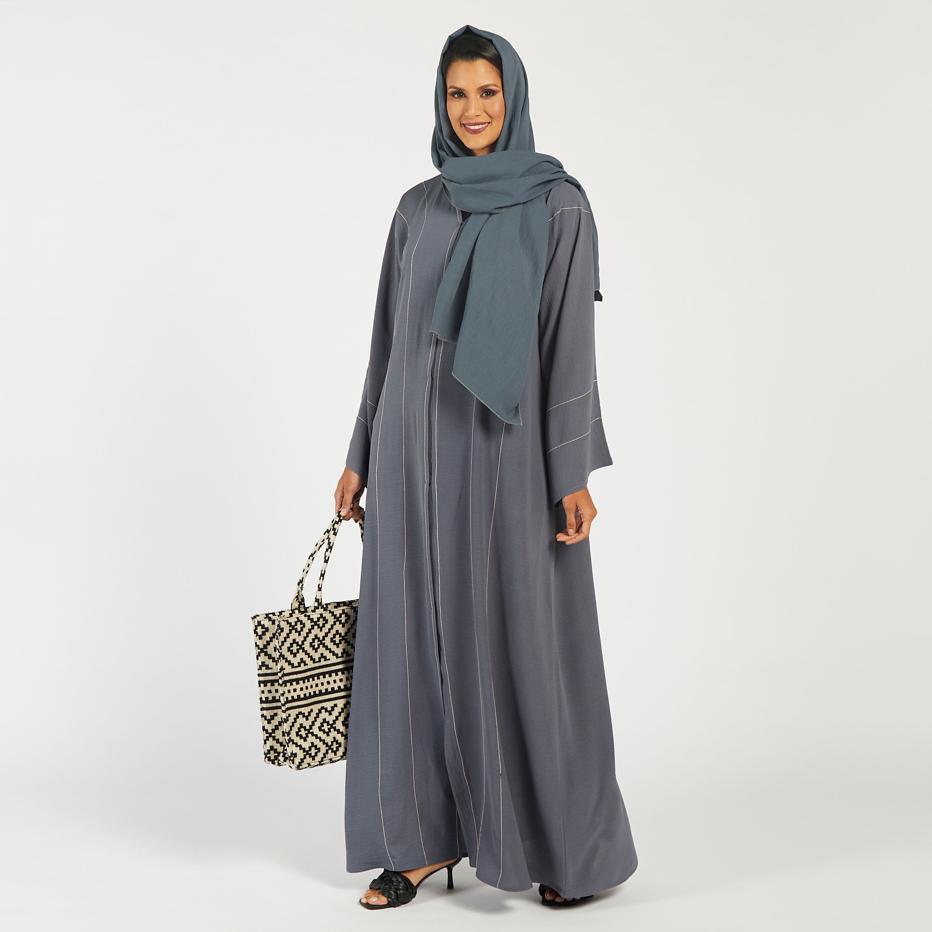 KAPDA Solid Abaya with V-neck and Hijab-women-arabicclothing-abayas-image-1
