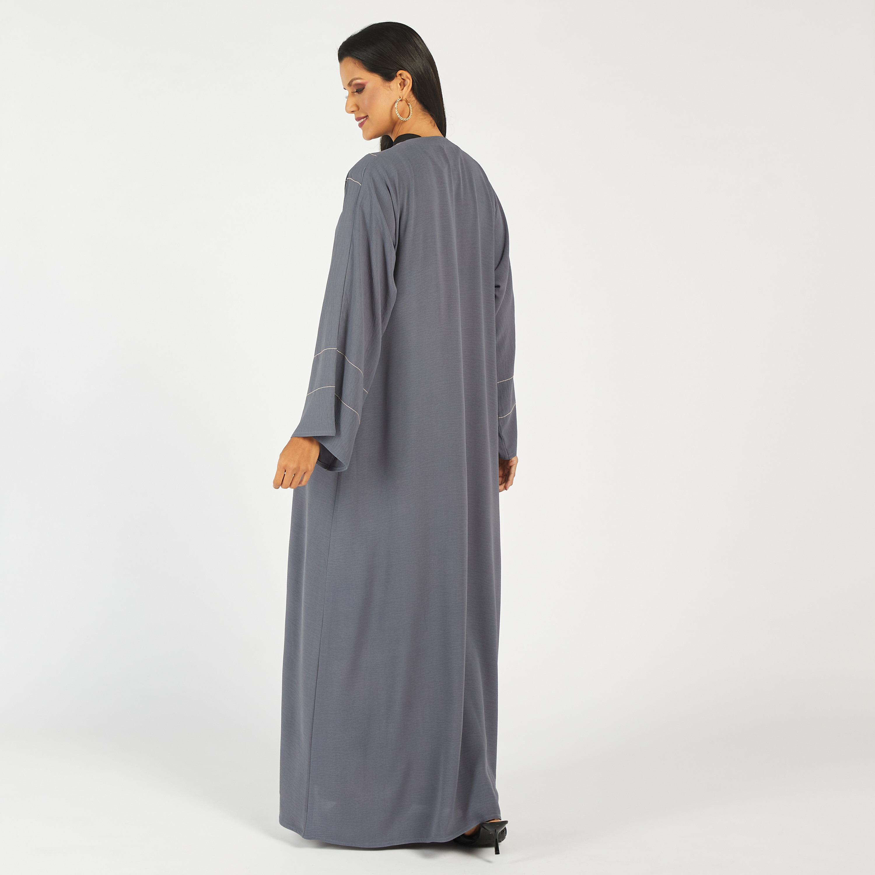 KAPDA Solid Abaya with V-neck and Hijab-women-arabicclothing-abayas-image-5