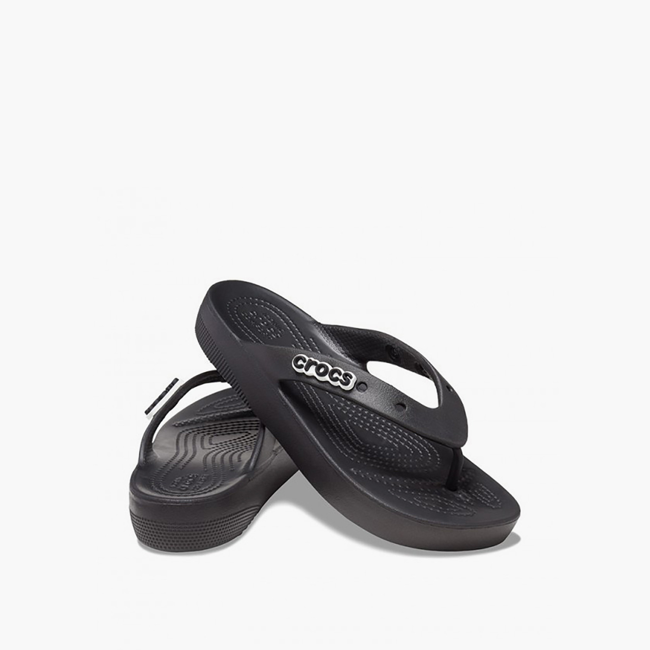 Crocs Unisex Black Classic Platform Logo Flip Flops-women-shoes-sandals-flats-image-3