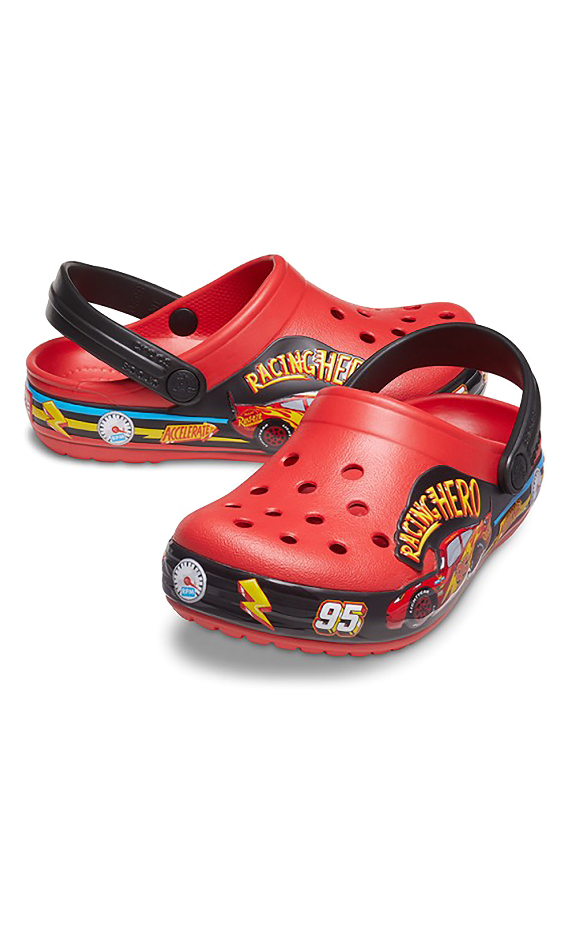 قباقيب كروكس للاطفال باللون الأحمر من كروكس ذات فتحات مع سوار أضواء فانلاب-boys-shoes-sandals-image-1