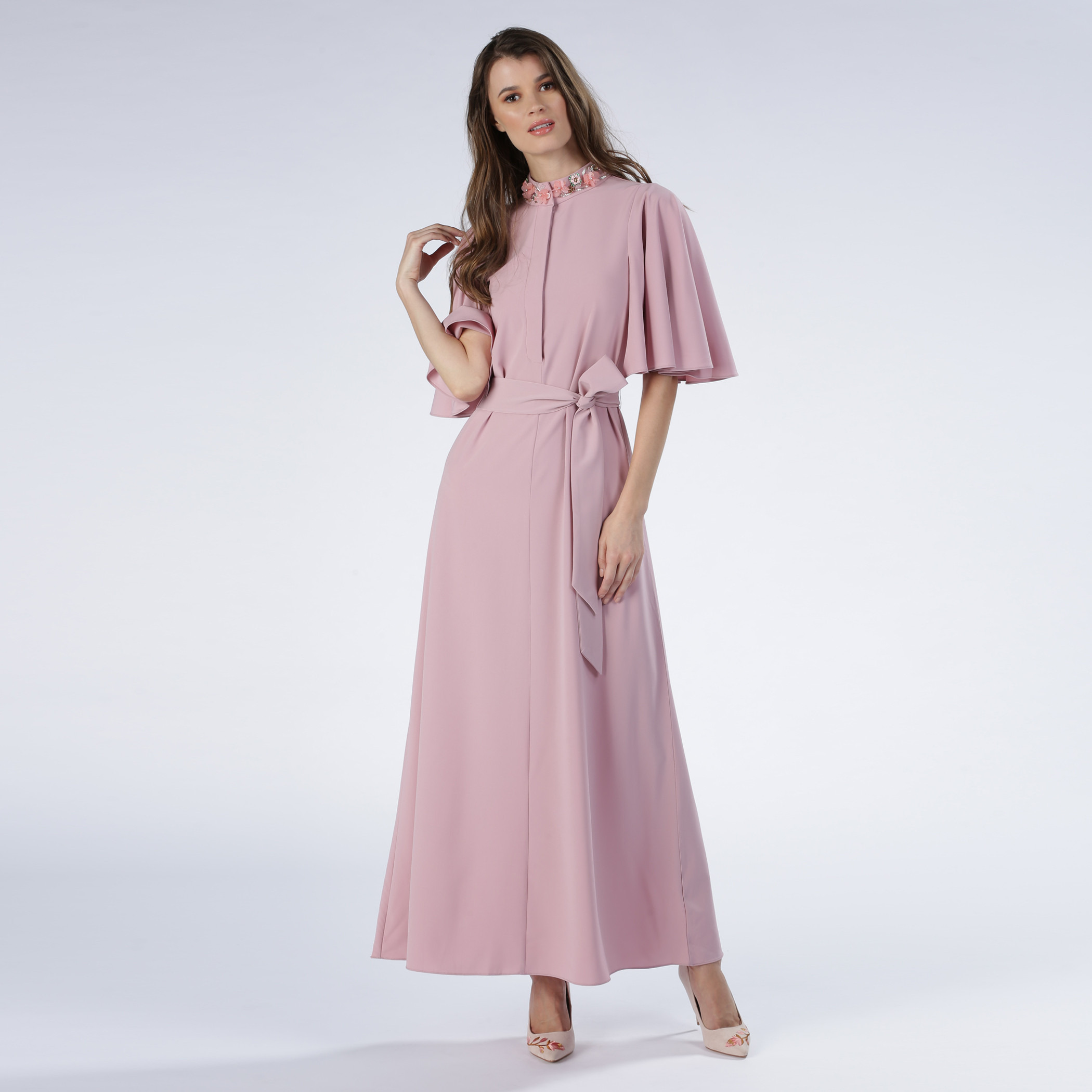 Buy Women s Iconic Embellished Maxi Dress with Flare Sleeves and Tie Up Online Centrepoint Bahrain