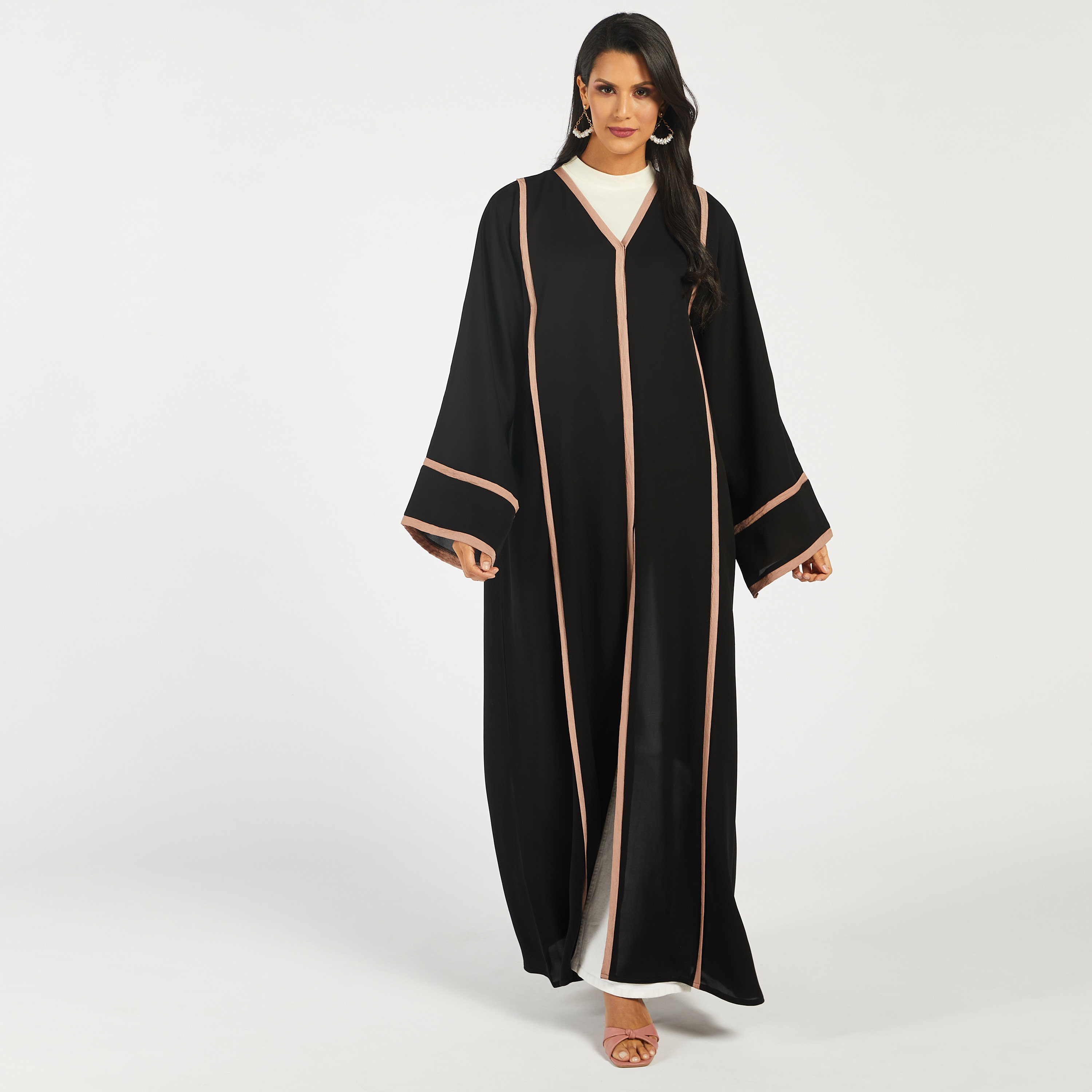 KAPDA Panelled Abaya with V-neck and Hijab-women-arabicclothing-abayas-image-2