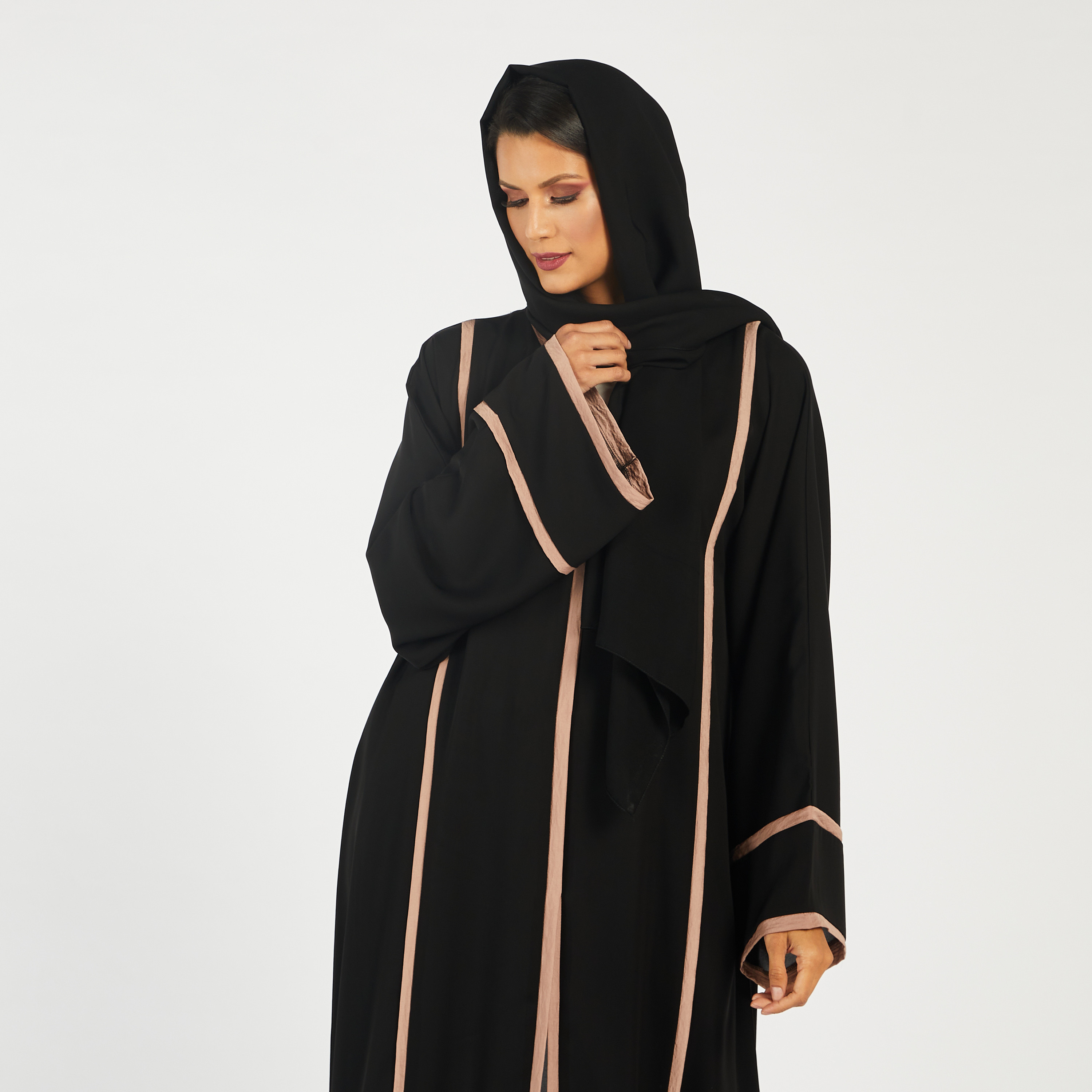 KAPDA Panelled Abaya with V-neck and Hijab-women-arabicclothing-abayas-image-3